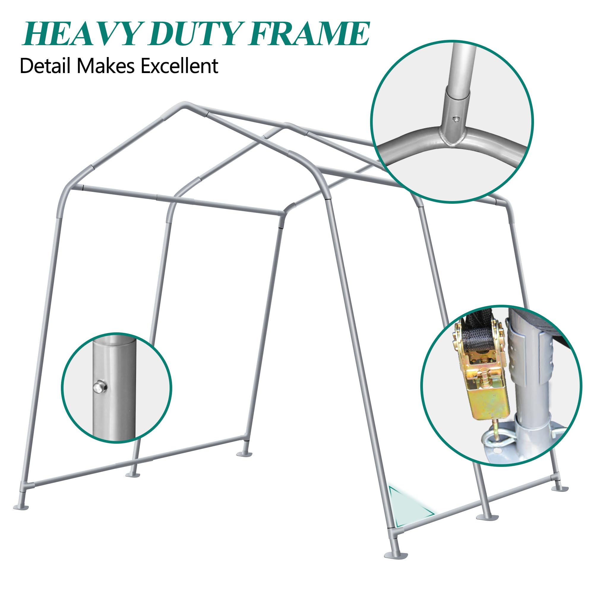 Heavy Duty 8x8 Outdoor Storage Shed Tent with Roll-up Ventilated Windows - Portable Garage Shelter for Bike, ATV, Motorcycle - Waterproof & UV Resistant - Perfect for Backyard, Patio, and Driveway Storage (Gray)