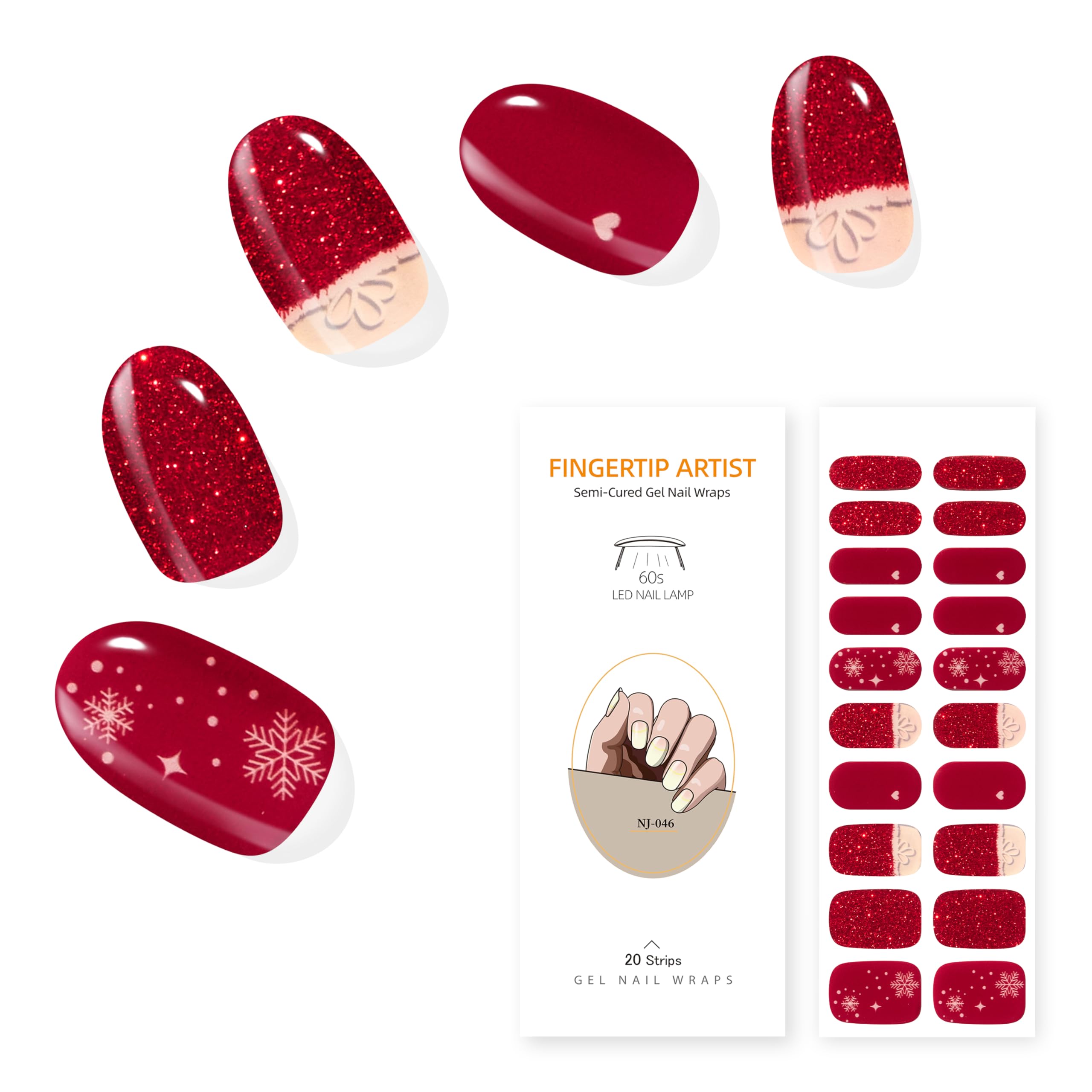 Valentine's Day Semi-Cured Gel Nail Strips - 20PCS Salon Quality UV Gel Nail Wraps with Stickers, Easy to Apply at Home, Perfect for DIY Manicures & Gift Giving (Great for Date Nights, Weddings, Parties)