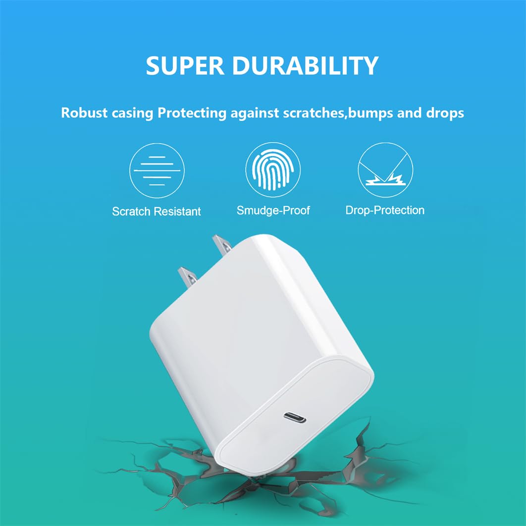 20W USB-C Fast Charger Block - PD Compatible with iPhone 16/15/14/13/12, Apple Watch Ultra/Series 10/9/8/7/6/SE/5/4/3 - Compact White Wall Adapter for Home, Office & Travel Charging