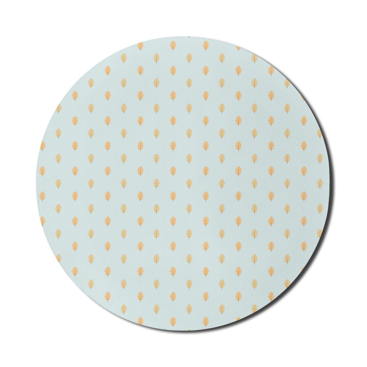 Ambesonne Round Non-Slip Rubber Mouse Pad - 8 Inch Gaming Mousepad with Autumn Oak Leaves Pattern in Mint Green & Beige | Perfect for Computer, Office, and Home Workspace Decor