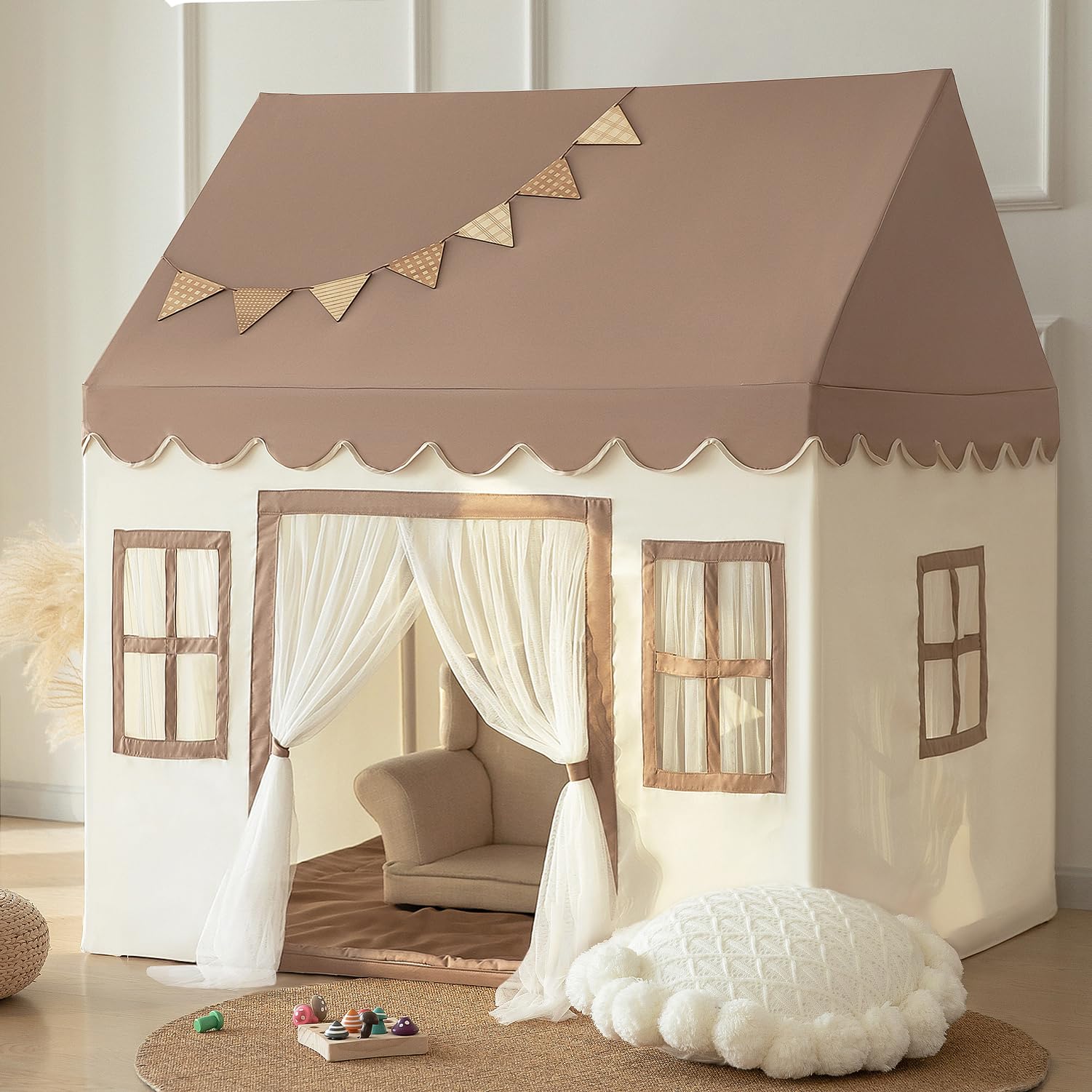 Kids Play Tent with Soft Padded Mat - Large Indoor Playhouse for Boys & Girls, Toddler Castle Bed Tent for Bedroom & Playroom - Perfect for Imaginative Play, Nap Time & Sleepovers