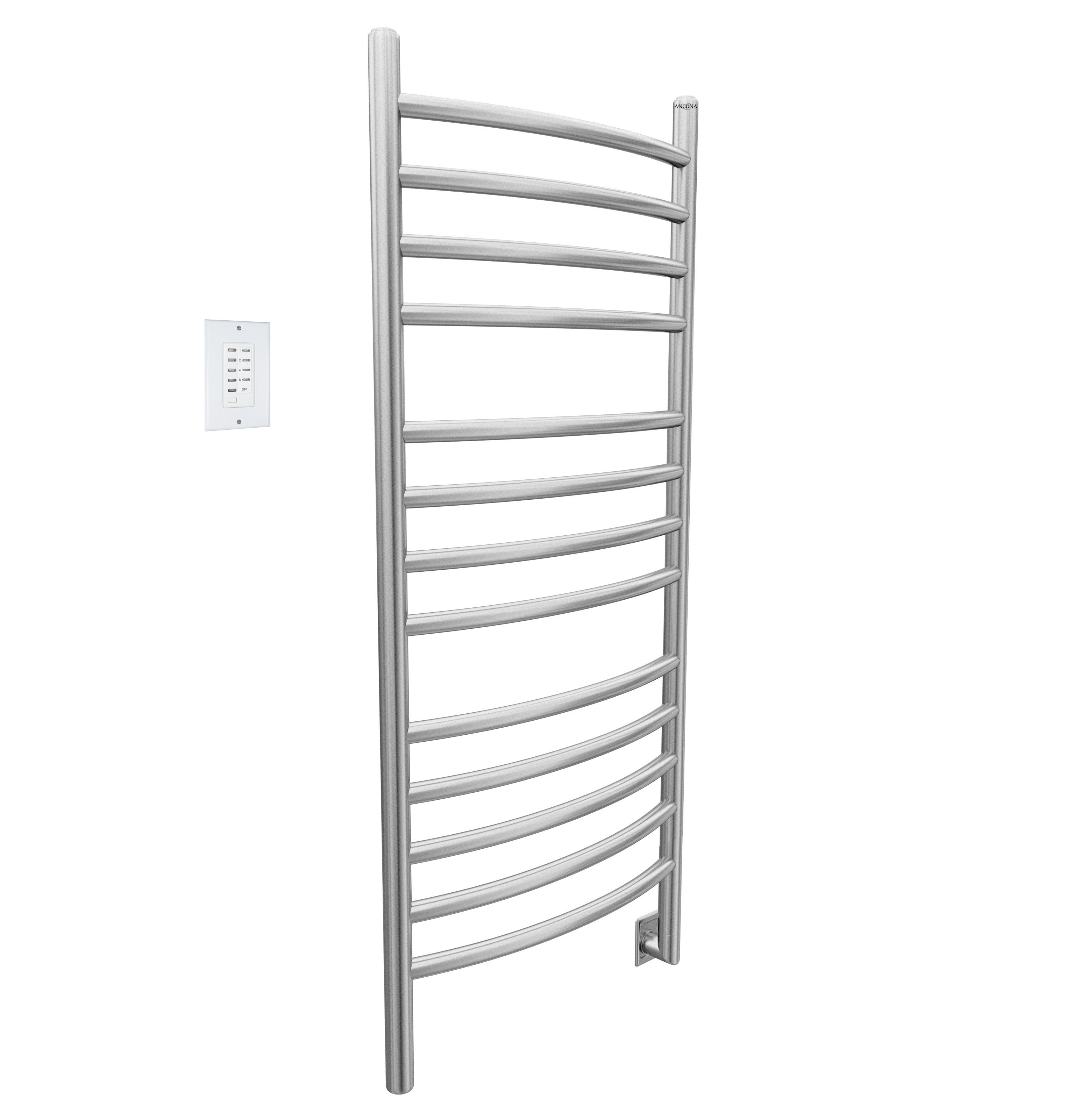 Premium 13-Bar Hardwired Towel Warmer in Brushed Stainless Steel with Wall Timer - Luxury Bathroom Heated Towel Rack for Spa, Hotel & Home Use