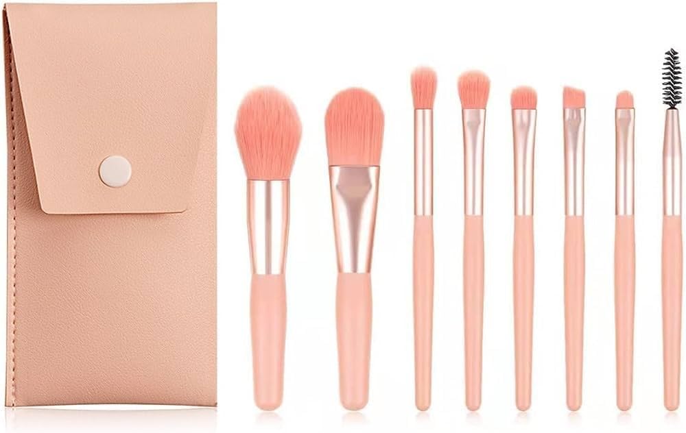 8-Piece Professional Makeup Brush Set with Travel Case - Perfect for Makeup Artists & Beginners - Includes Mini Finger Powder Puff & Blending Sponge for Flawless Foundation & Contouring (Ideal for Travel, Home & Professional Use)