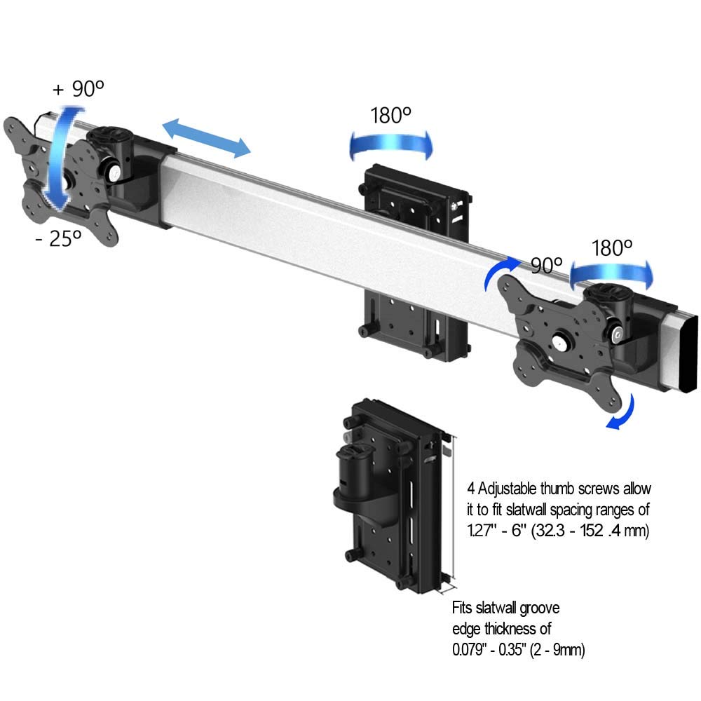 Continews Dual Monitor Wall Mount - Horizontal Slat Design for 13-32 Inch Screens | Perfect for Home Office, Gaming & Workspace Setup