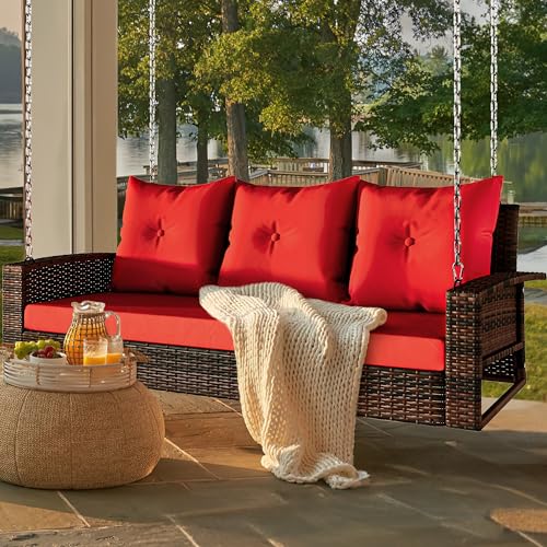Brown Rattan Red Cushion