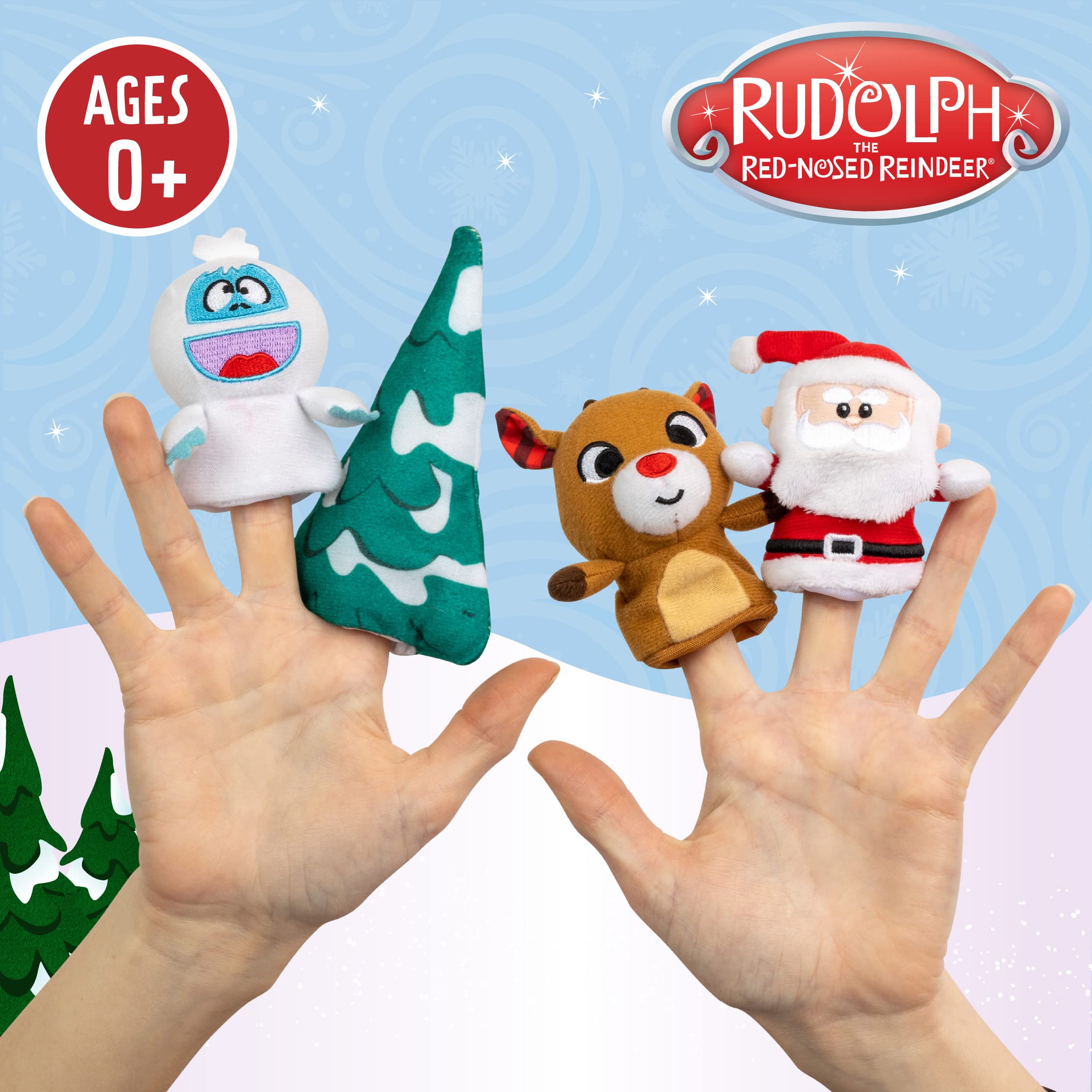 KIDS PREFERRED Christmas Rudolph The Red-Nosed Reindeer Finger Puppet Playset with Sleigh - 5 Piece Holiday Plush Toy Set for Toddlers (23133) | Fun Christmas Party Favors & Interactive Storytime Toys for Kids