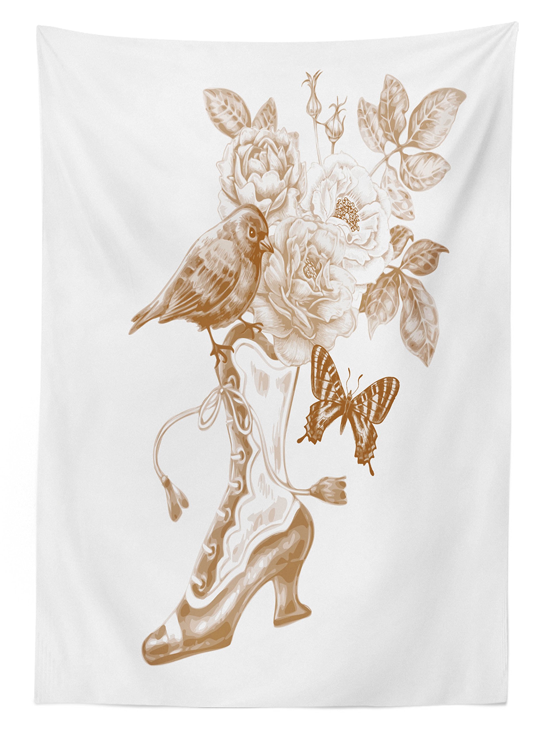 Ambesonne Victorian Outdoor Tablecloth - Nostalgic Boots with Roses, Butterfly & Bird British Trend Design, Washable Picnic Table Cover 58