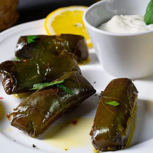 Kontos Foods Dolmas Stuffed Grape Leaves with Rice - Ready to Eat Kosher Vegan Snack | Perfect for Greek Mezze Platter, Charcuterie Boards, or Mediterranean Appetizers | Canned Dolmades for Easy Entertaining & Quick Meals