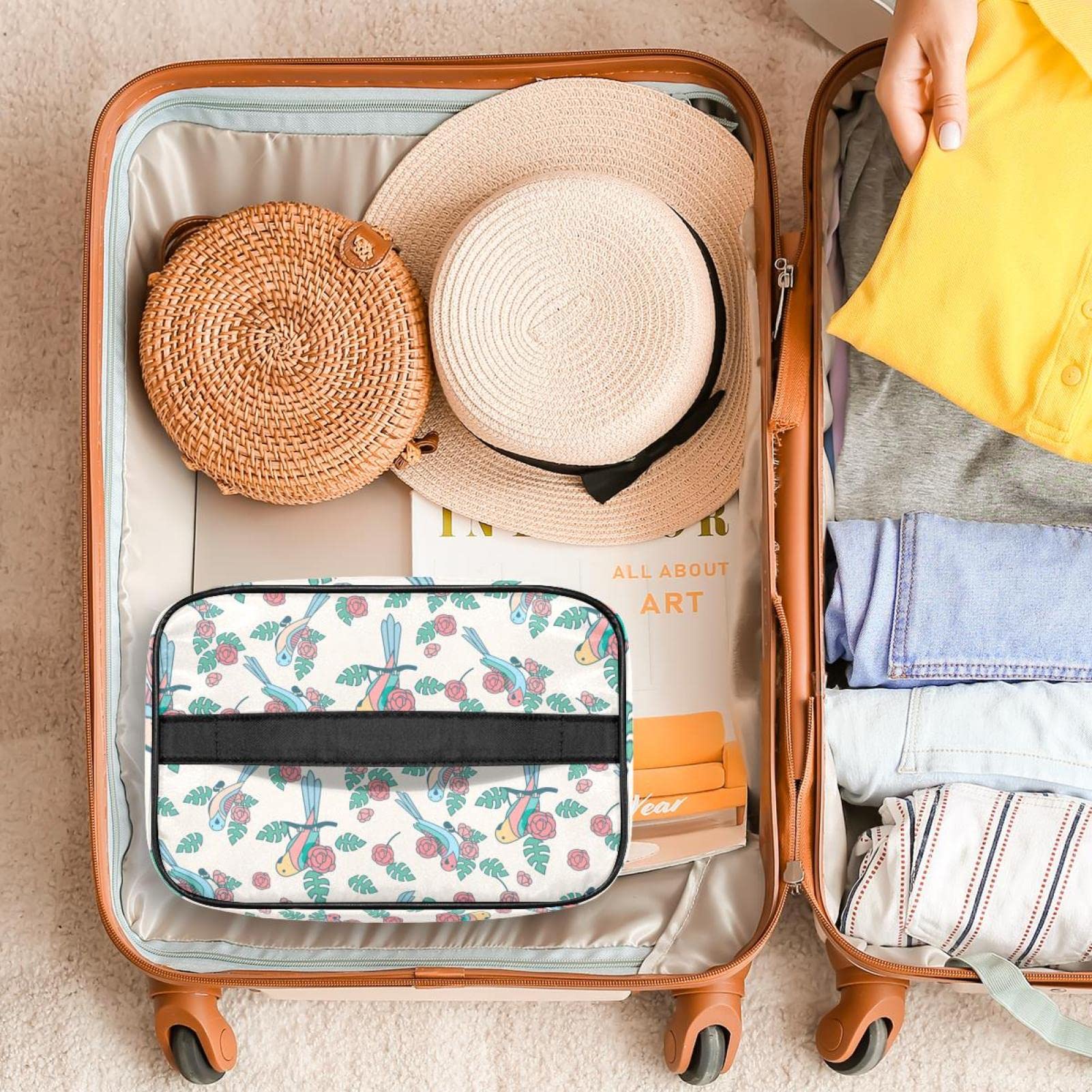 Stylish Budgie Print Cosmetic Makeup Organizer & Travel Toiletry Bag for Women - Perfect for Travel, Home Storage & Gift for Girls