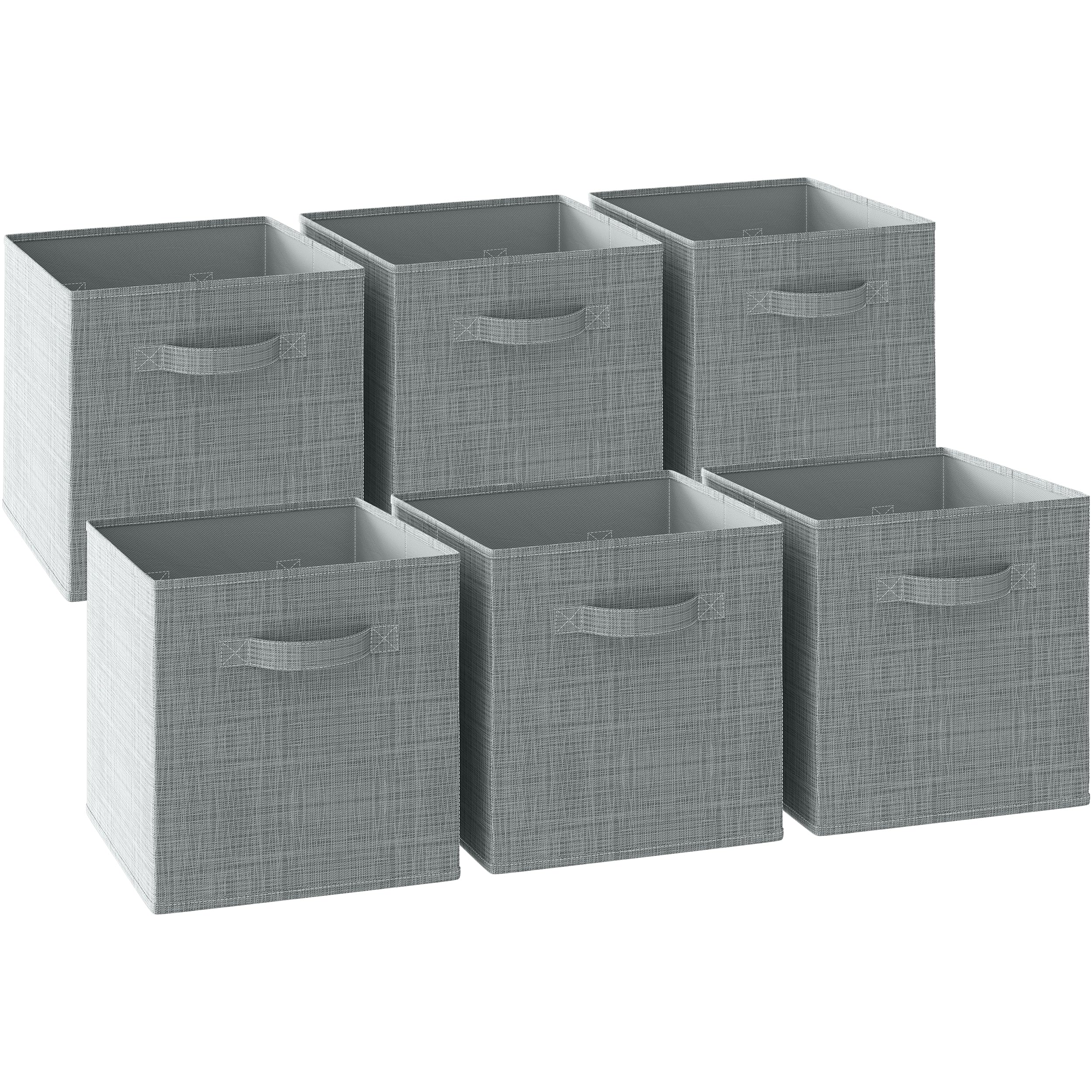 Heavy Duty Fabric Storage Cubes 6-Pack - 13 Inch Cube Organizer Bins, Textured Light Grey Shelving Baskets for Clothes, Toys & Home Organization - Perfect for Closets, Shelves, Cubbies & Nursery Storage