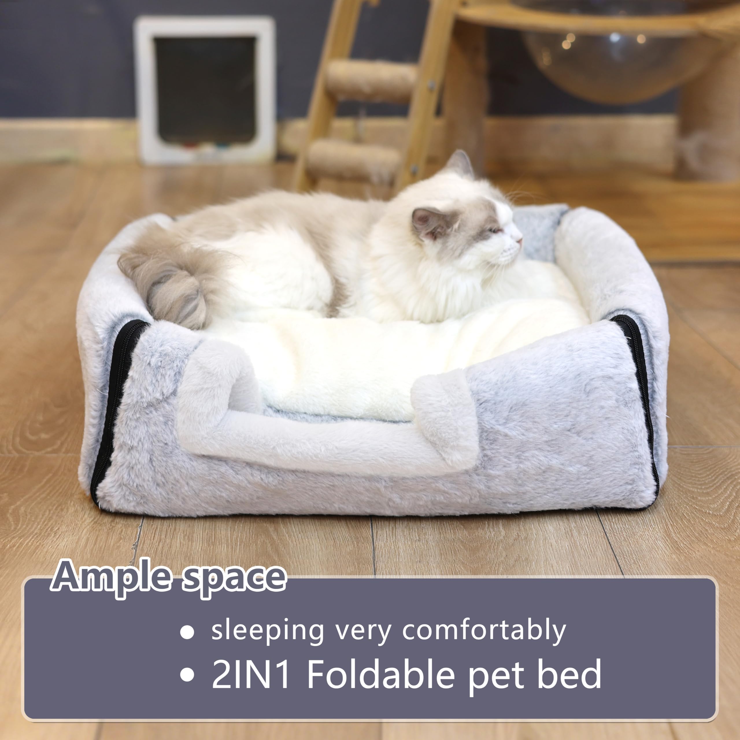Cozy Cat Bed Cave - Soft & Comfortable Enclosed Cat House with Removable Washable Cushion - Indoor Cat Bed & Small Dog Tent in Grey - Perfect for Napping, Hiding & Relaxing at Home