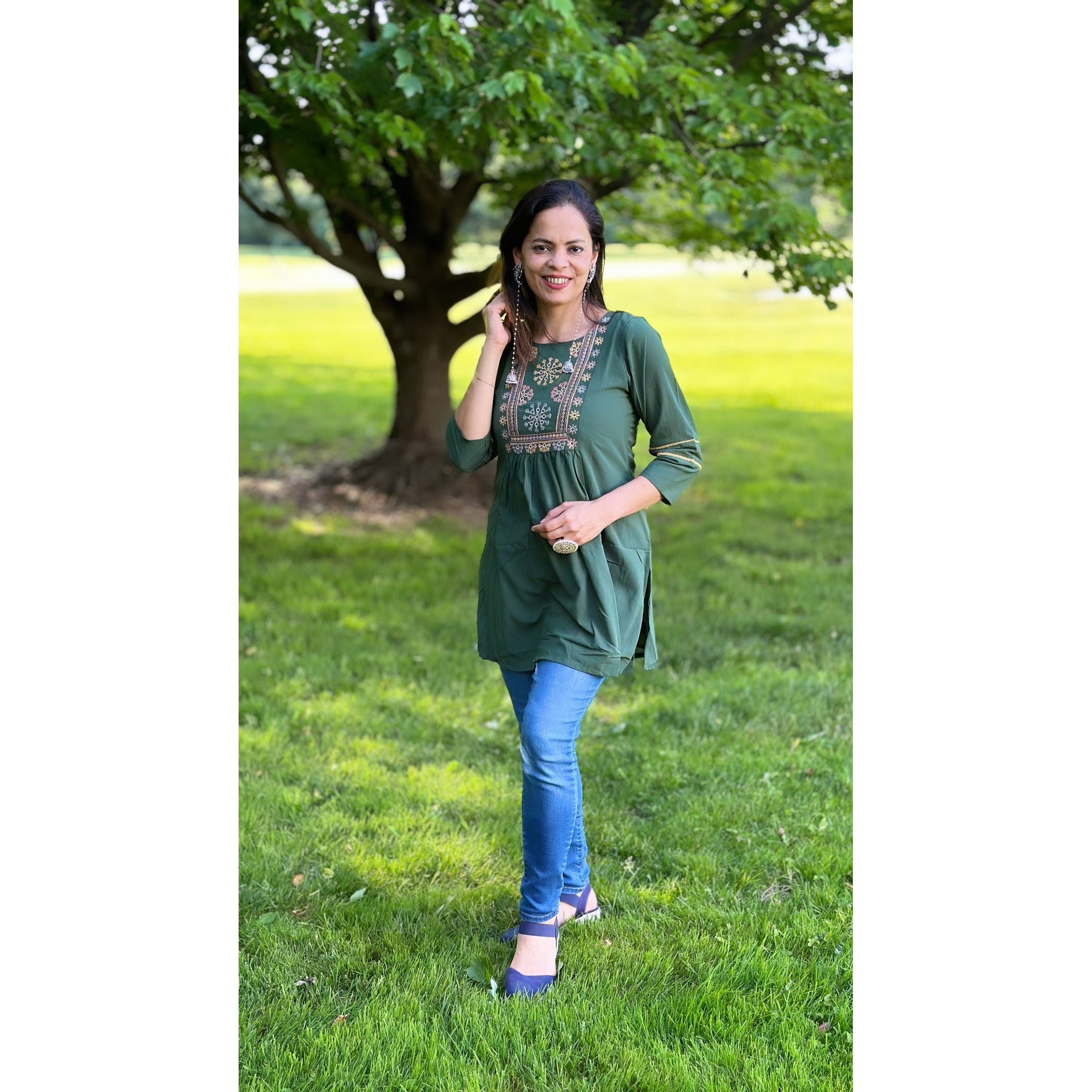 Embroidered Green Short Kurti for Women – Stylish Casual & Party Wear – Perfect for Festivals, Weddings & Daily Outfits