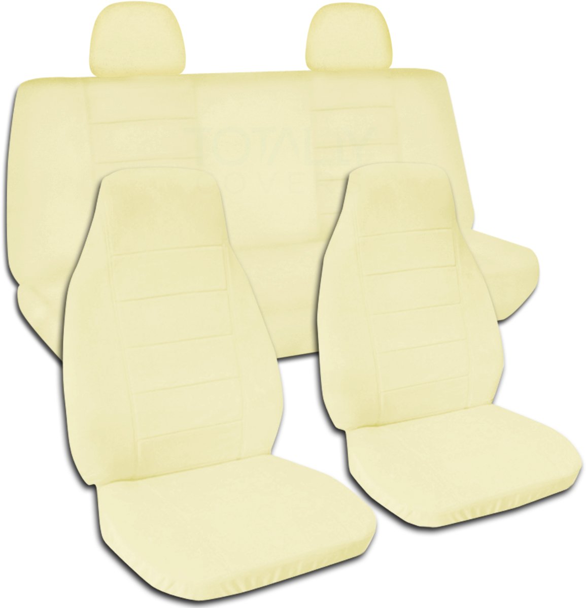Premium Universal Fit Solid Color Car Seat Covers Full Set - Cream (Front Buckets & Rear Bench) | Compatible with Airbag, Seat Belt, Armrest, Release Lever & Split Seats | Includes 2 Rear Headrest Covers | Perfect for Daily Commute, Road Trips & Car Interior Protection