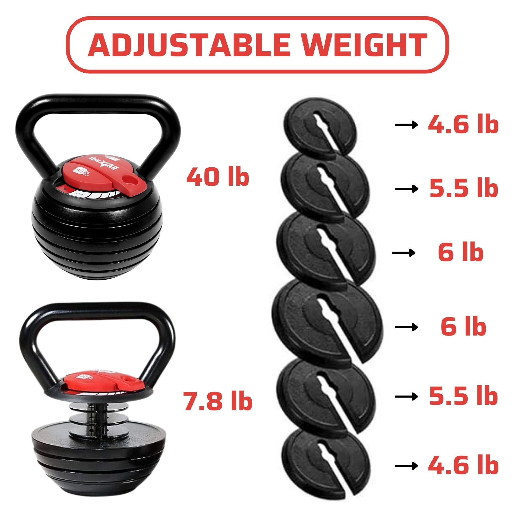 Yes4All Adjustable Kettlebell - Solid Cast Iron Weight for Strength Training, Full Body Workout, Weightlifting & Core Conditioning | Perfect for Home Gym, CrossFit, HIIT & Functional Fitness Training