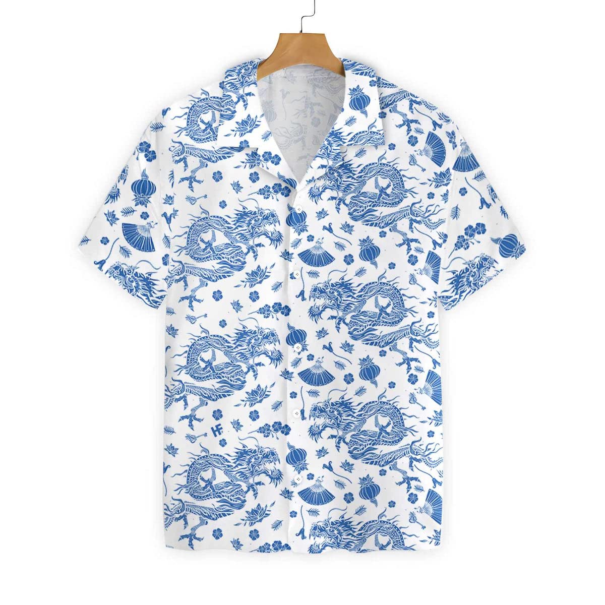 HYPERFAVOR Stylish Dragon Print Button-Down Shirts for Men & Women - Chinese Dragon Hawaiian Shirts - Casual Short Sleeve Summer Tops for Beach, Vacation & Outdoor Activities