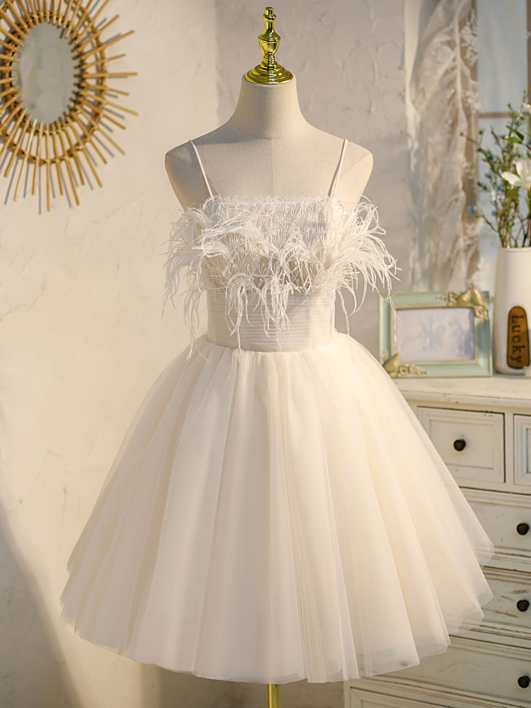 Light Champagne Tulle Short Prom Dress - Fluffy A-Line Homecoming Party Gown for Teens, Sweet 16, Quinceañera & Formal Events | Perfect for Dances, Photoshoots & Special Occasions