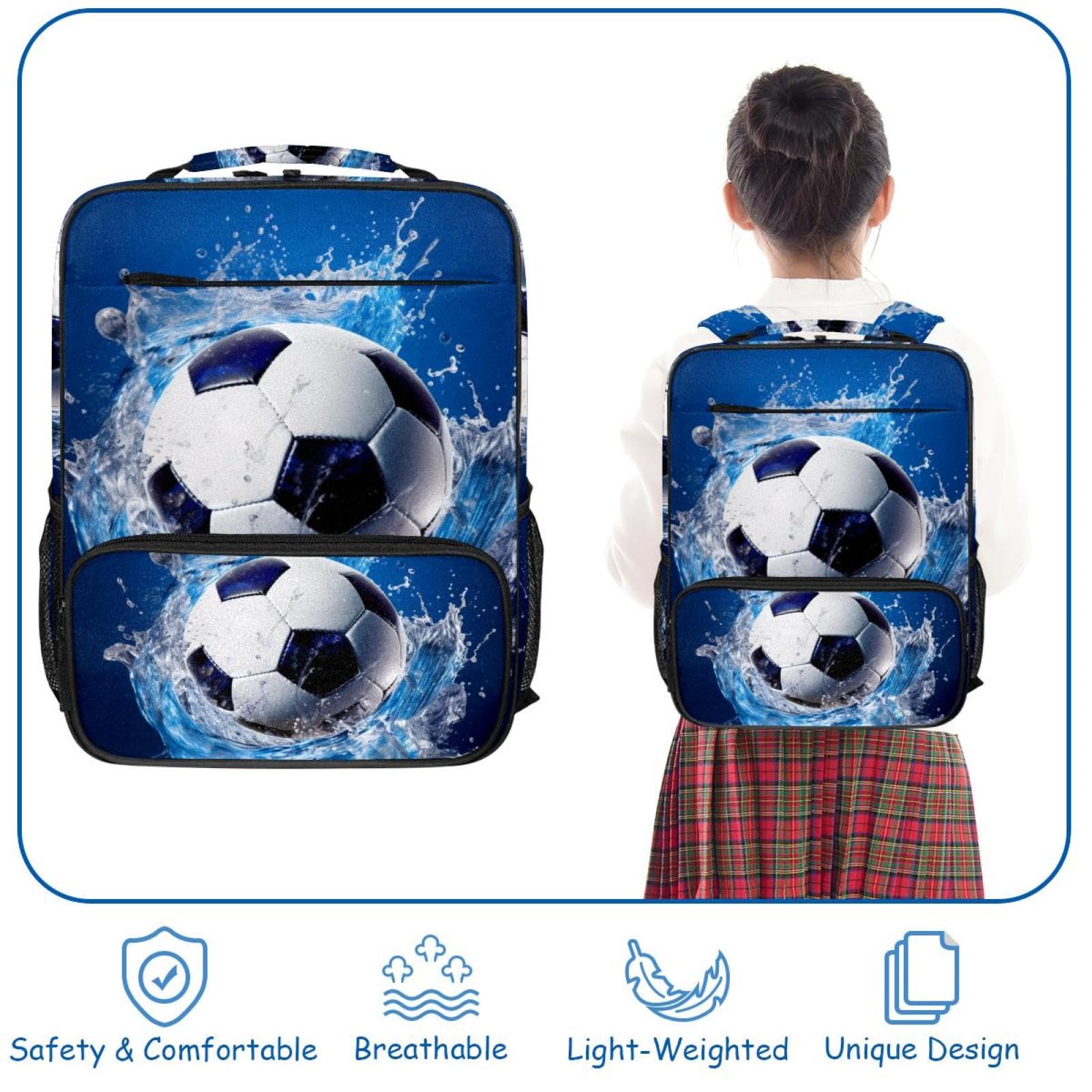 Men's & Women's Travel Backpack - Durable Blue Ocean Design Waterproof Football Backpack for Hiking, Gym & Daily Commute