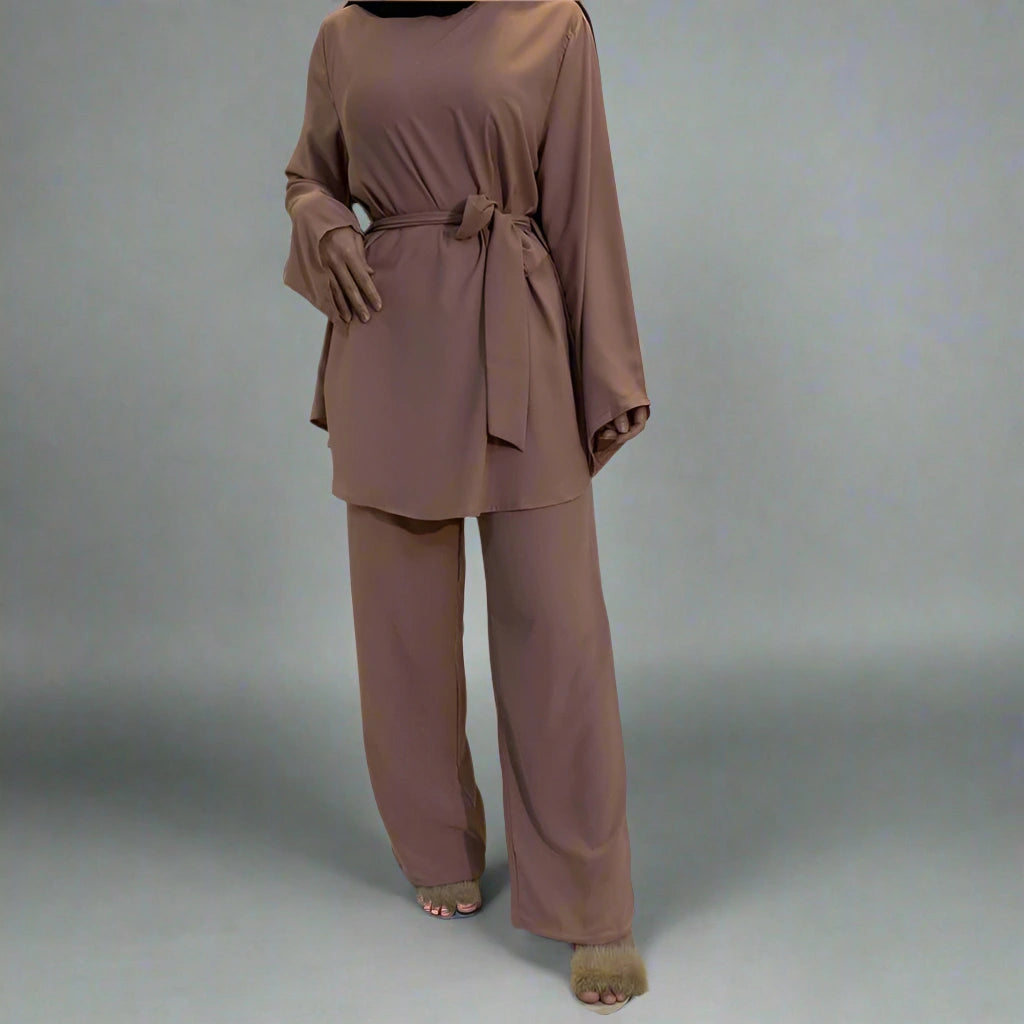 Modest Muslim Women's Office Wear - Nida Tops and Pants Suit Set | Professional Work Attire for Business & Formal Occasions
