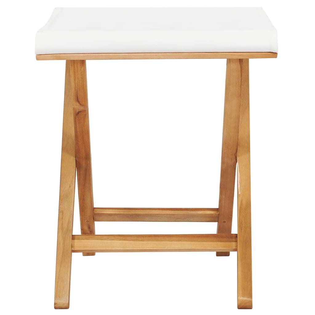 vidaXL Set of 2 Folding Chairs with Cream White Fabric Seats - Solid Teak Wood Outdoor Patio Furniture - Perfect for Garden, Poolside, and Backyard Relaxation