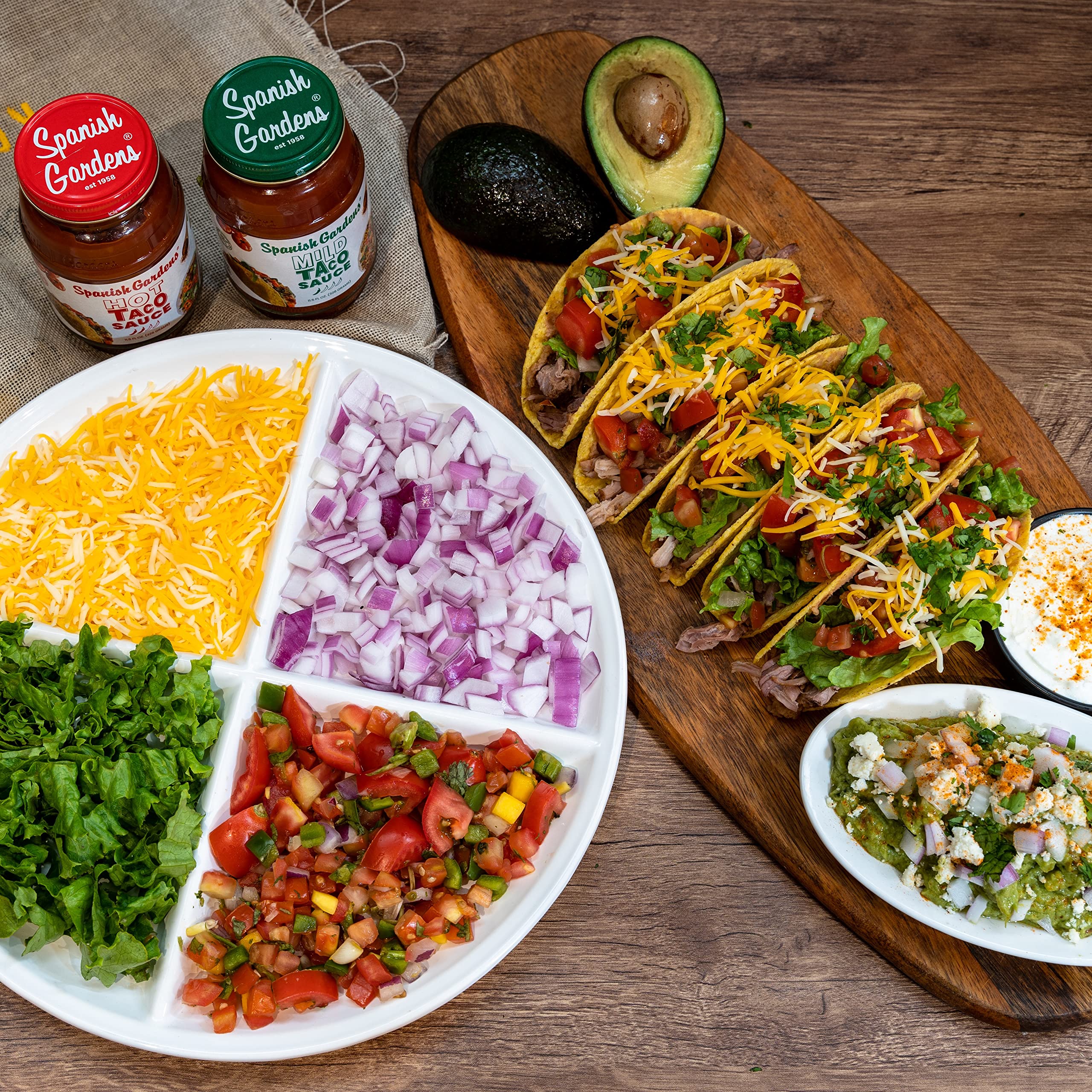 Authentic Spanish Gardens Taco Sauce (6 Pack) — Hot Mexican Salsa for Tacos, Burritos & Enchiladas — Family Recipe Spicy Sauce for Tex-Mex Cooking (11.5 oz) — Perfect for Home Cooking, Restaurant Use & Party Dips