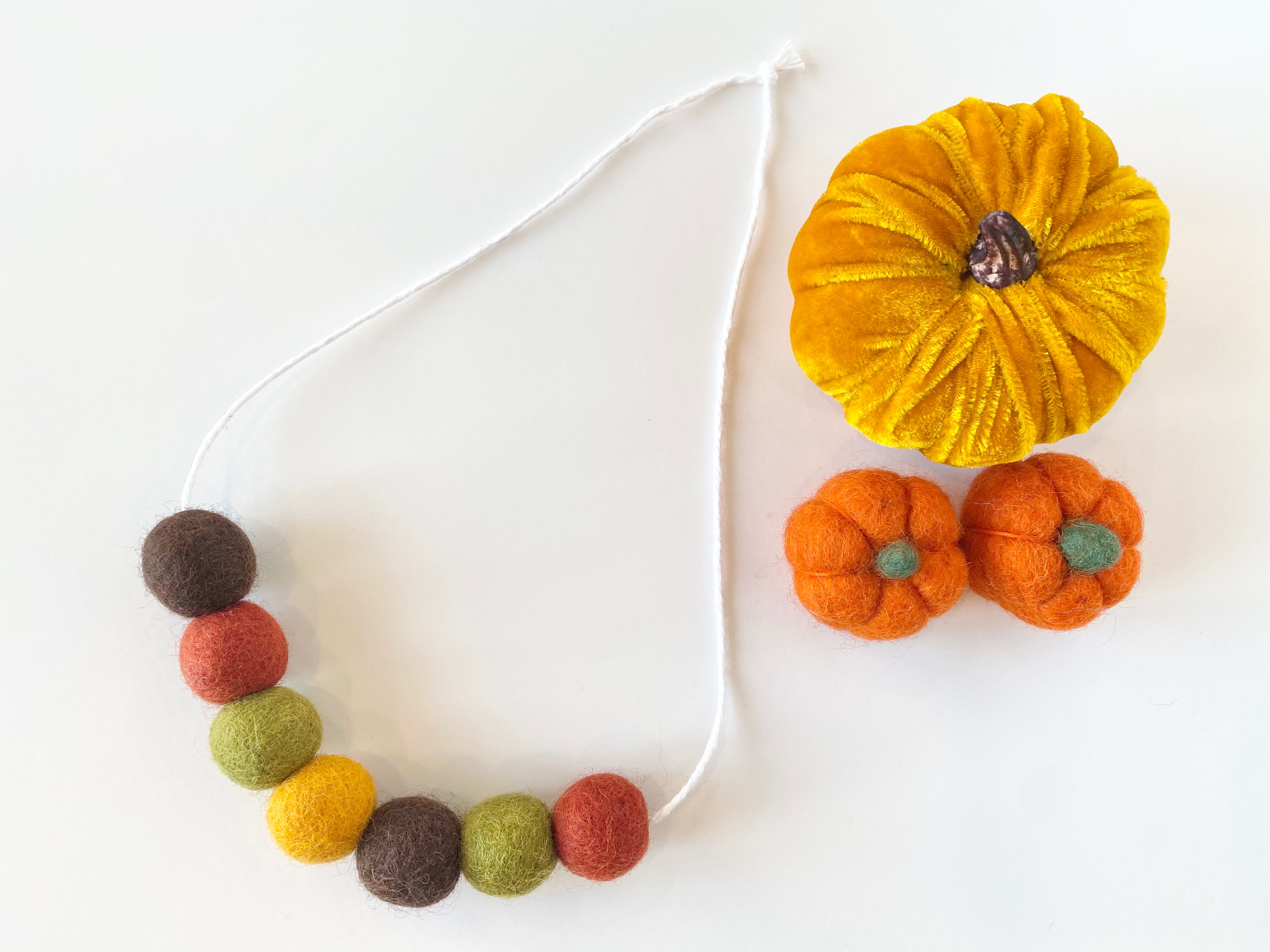 Thanksgiving Felt Ball Necklace - Handmade Holiday Jewelry for Women - Perfect for Thanksgiving Dinner, Fall Festivals & Christmas Gift Giving