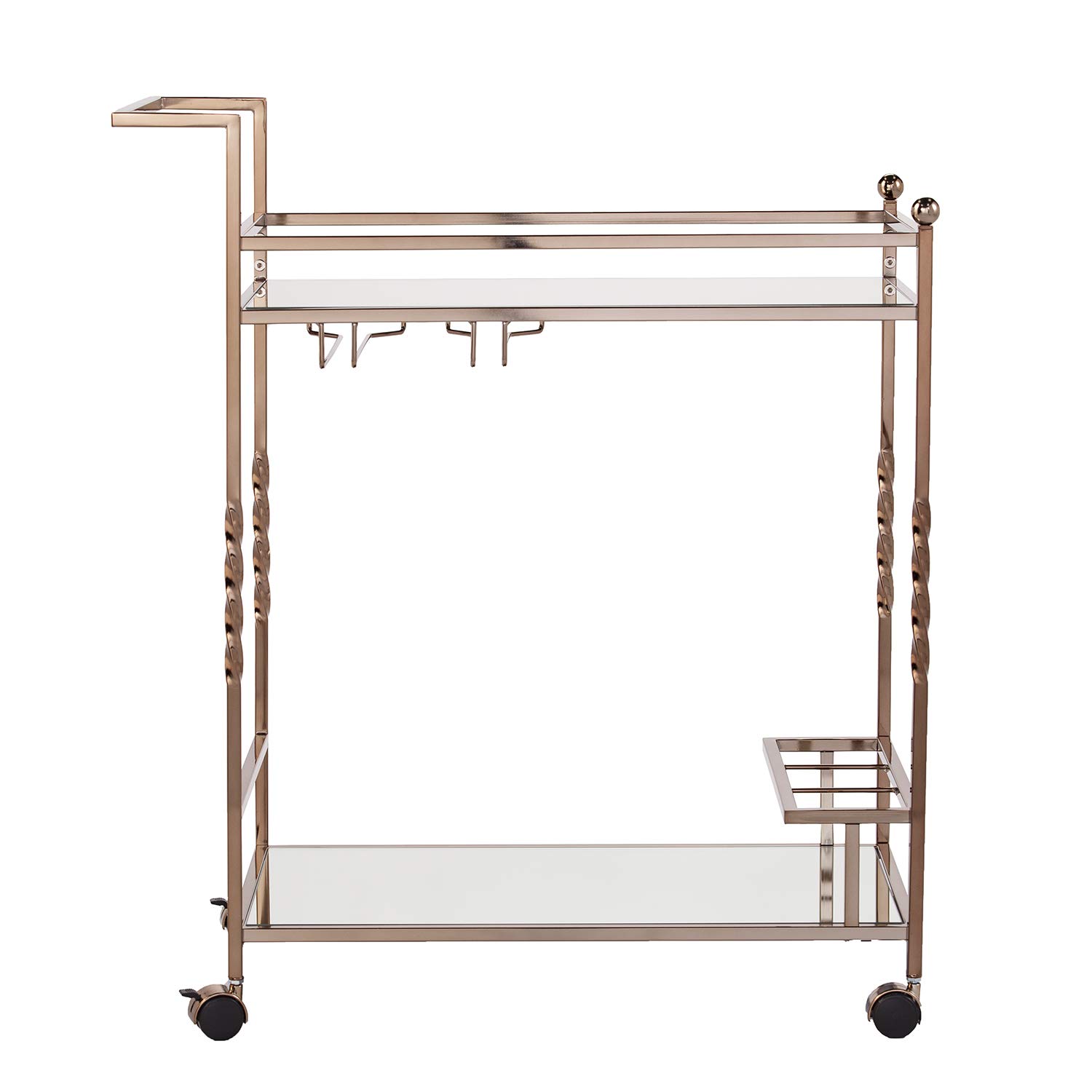 SEI Furniture Ivers Bar Cart - Gold Metal Rolling Serving Cart with 2 Shelves & Wheels - Stylish Home Bar, Kitchen, or Living Room Decor for Entertaining & Storage (AMZ5853ZH)
