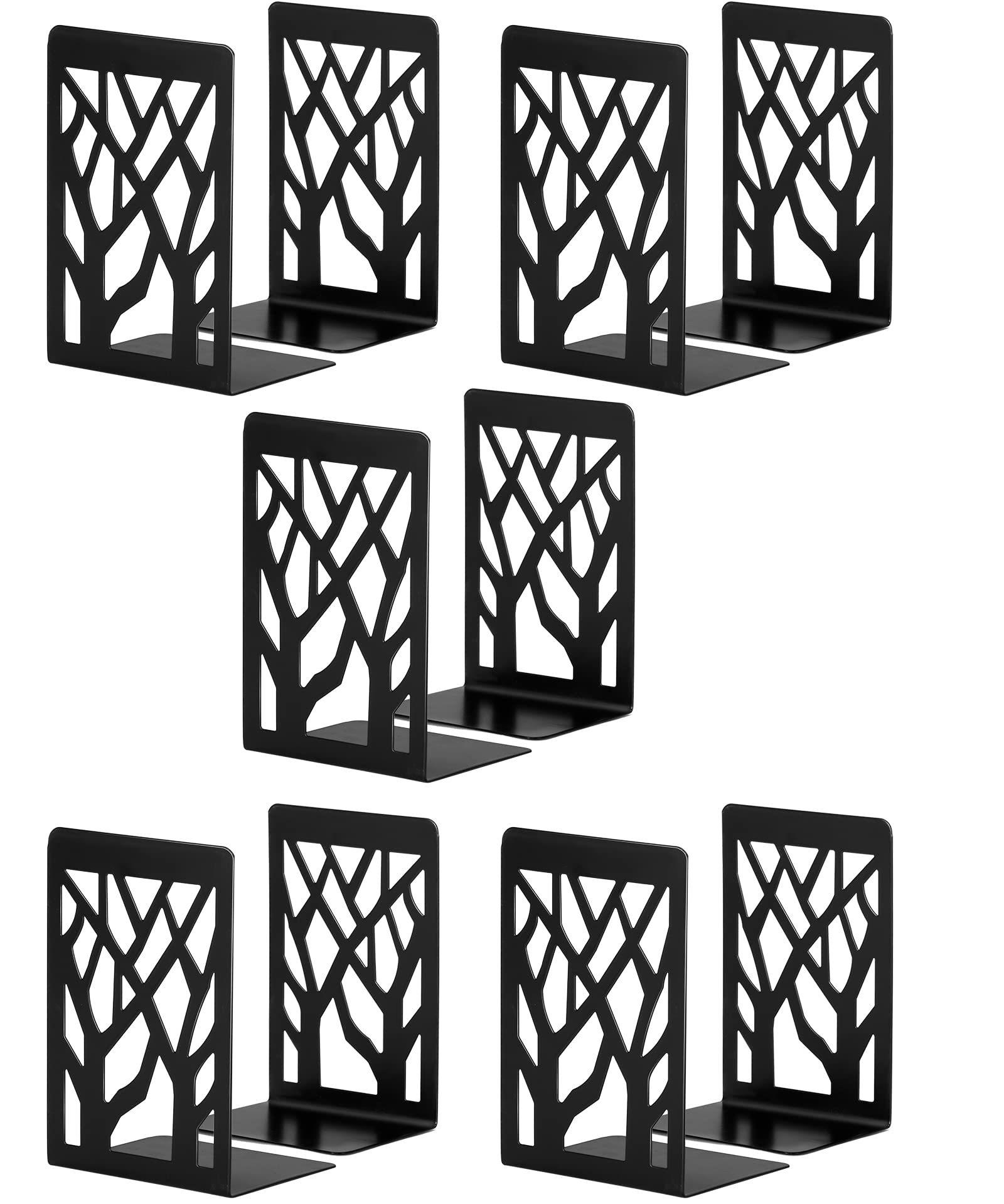 Heavy Duty Black Metal Bookends for Shelves - 5 Pair Decorative Book Stoppers & Supports for Home, Office, Library - Perfect for Organizing Heavy Books, Textbooks, and Decorative Displays