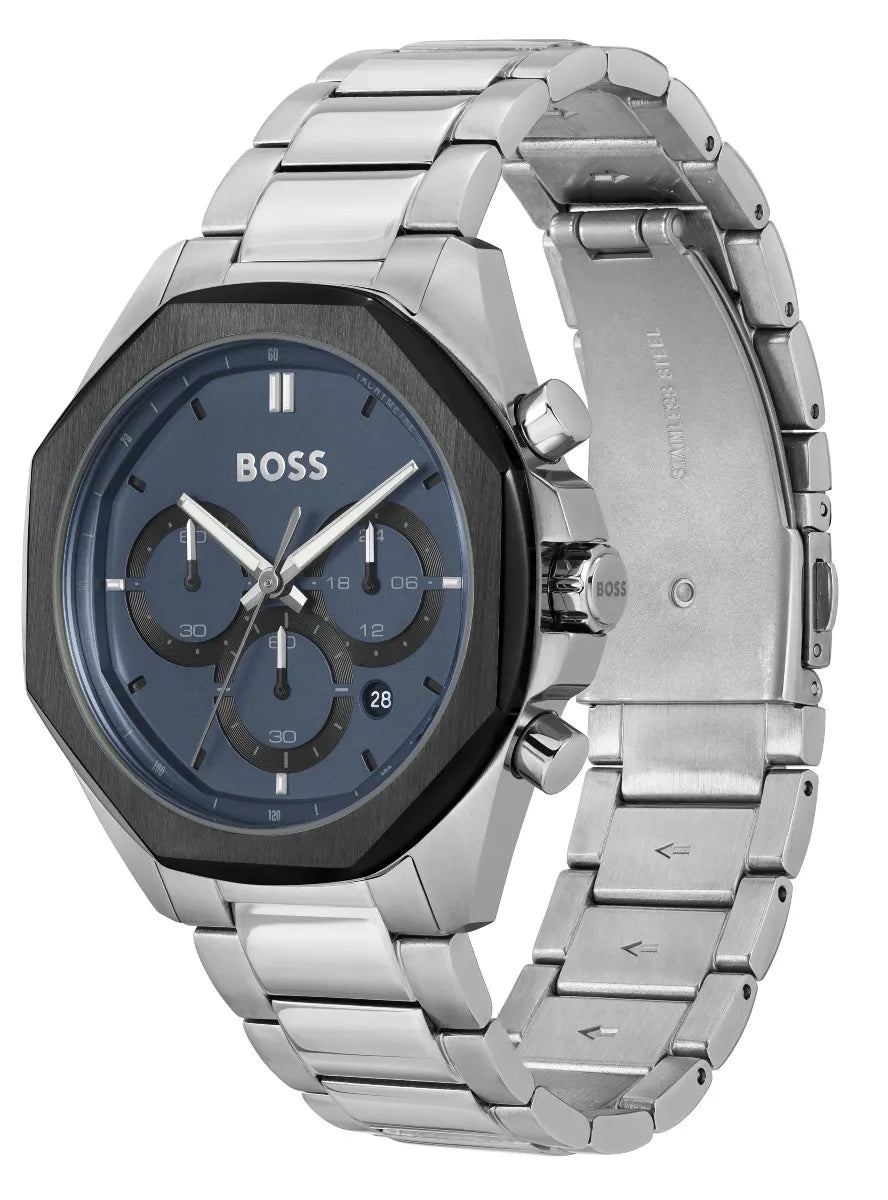 BOSS Men's Chronograph Watch 1514015 - Blue & Silver Dial, Stainless Steel Strap for Business, Casual & Formal Wear