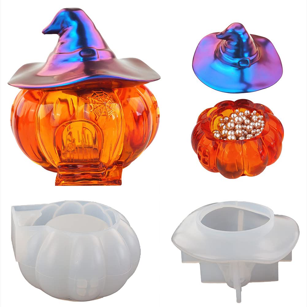 Halloween Witch Resin Mold & Pumpkin Lamp Silicone Mold Set - DIY Jewelry Box & Decorative Resin Casting Molds for Halloween Crafts, Home Decor, and Gift Making (C-090701)