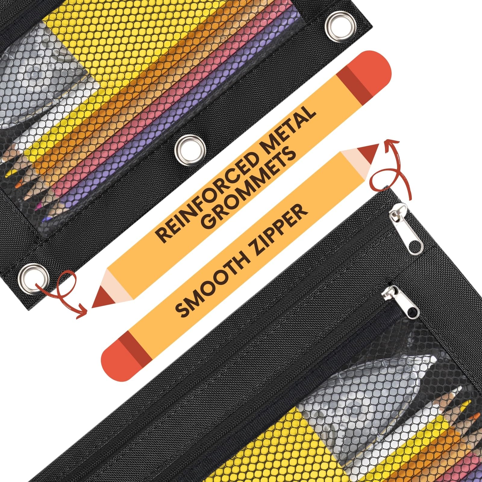 3-Ring Zipper Pencil Pouch - 2 Pack School Supplies for Binders, Cosmetic Organizer & Pencil Case - Perfect for Students, Office & Travel Organization
