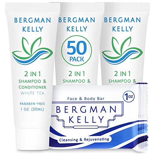 BERGMAN KELLY 2-in-1 Shampoo & Conditioner Soap Bars - White Tea Scented (100-Piece Set, 1 oz Each) | Luxury Hotel Amenities & Travel Toiletries for Guests, Spas & Hospitality Industry