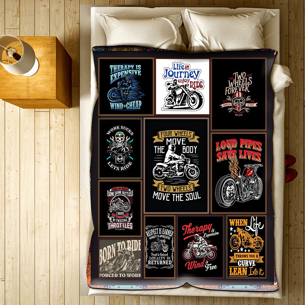 Premium Personalized Motorcycle Blanket for Bikers - 50x60 Inch Soft Fleece Throw - Ideal for Outdoor Camping, Road Trips & Gifts (Birthday, Christmas) - High Quality Rider Blanket for Men & Women