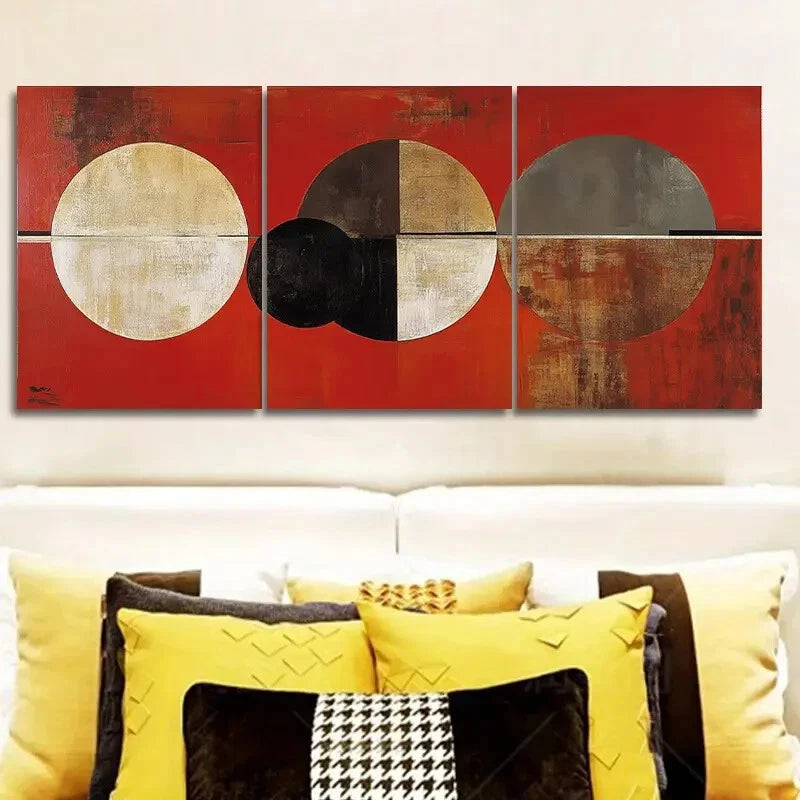 3-Piece Abstract Circle and Ring Wall Art Set - Framed Canvas Prints 40x60cm - High Quality Australian Made Ready-to-Hang Decor for Living Room, Bedroom & Office