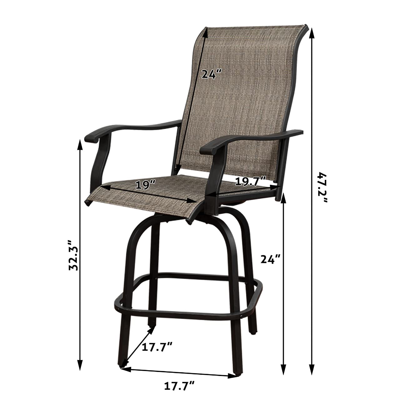 2-Piece Outdoor Patio Swivel Bar Set with Curved Armrests - All-Weather High Bar Stools for Backyard, Poolside, Porch & Bistro - Brown (Perfect for Outdoor Entertaining & Relaxation)