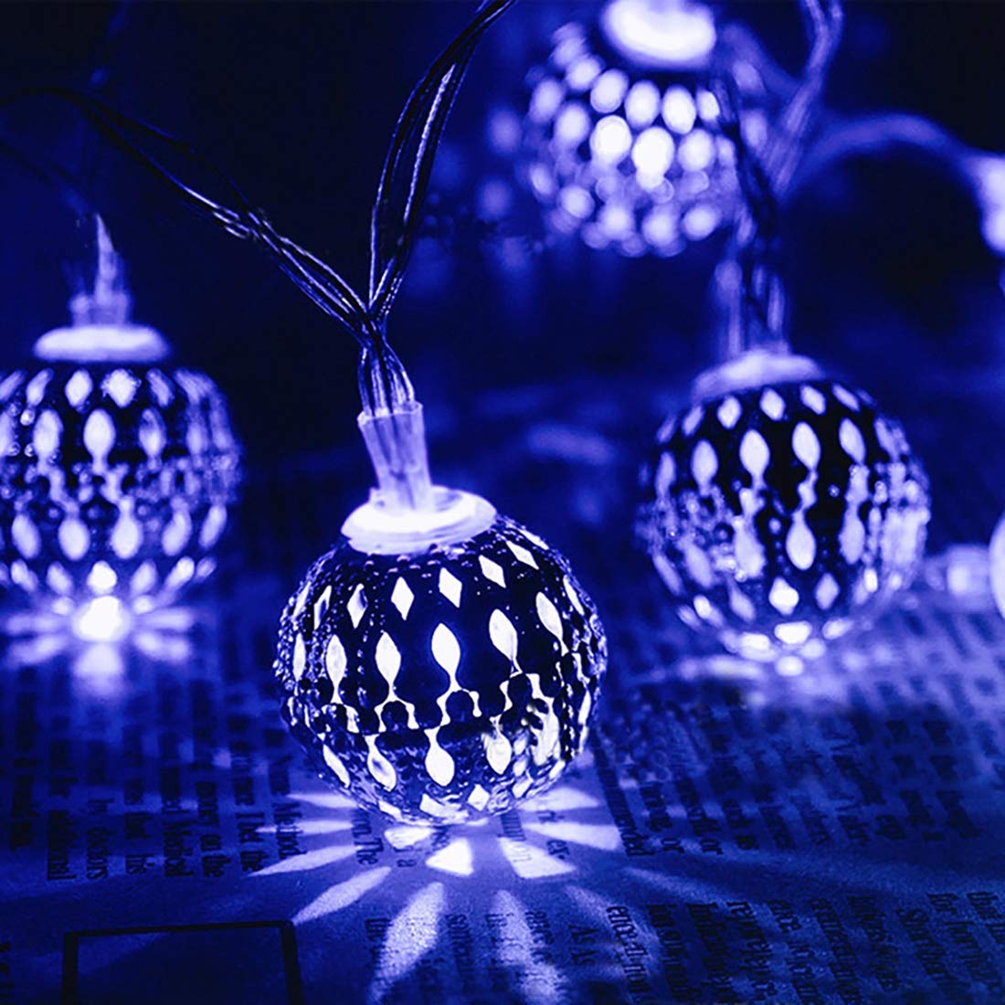 Solar Powered LED String Lights - 15.7FT/4.8M 20-LED Geometric Moroccan Orb Lights for Indoor & Outdoor Decor - Perfect for Garden, Lawn, Party, Christmas Tree, Wedding & Home Ambiance (Blue)