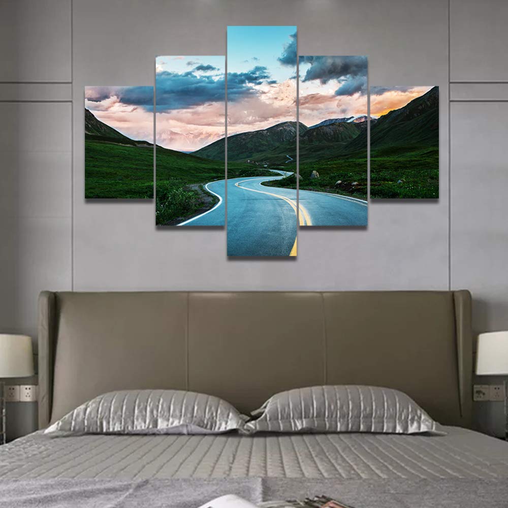 TUMOVO 5-Panel Alaska USA Highway Mountain Landscape Canvas Wall Art - Framed Nature Scenery Painting for Home, Office, Living Room & Bedroom Decor | Perfect for Rustic, Modern & Farmhouse Interior Design Styles