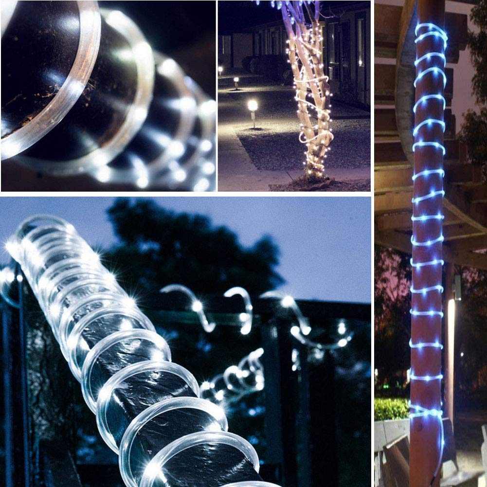 XUNATA 23FT Solar String Lights Outdoor Waterproof - 50 LED Solar Rope Lights with 8 Lighting Modes, Copper Wire Fairy Lights for Garden, Patio, Yard, Party Decoration (White) - Perfect for Backyard, Wedding, Christmas & Outdoor Decor