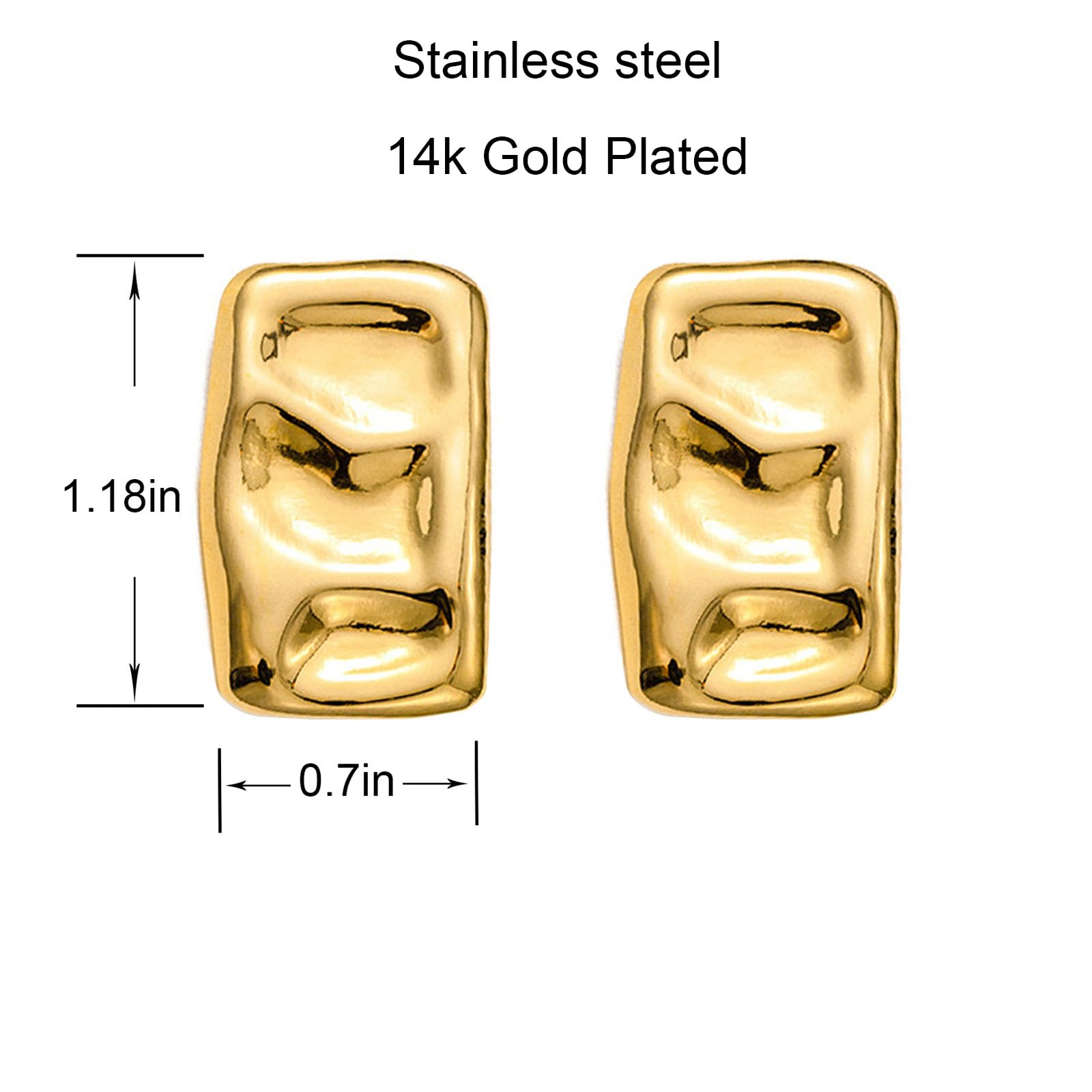 Chunky Gold Rectangle Stud Earrings for Women - Dainty Thick Geometric Earrings Set - Minimalist Jewelry Gift for Her - Perfect for Everyday Wear, Office & Special Occasions