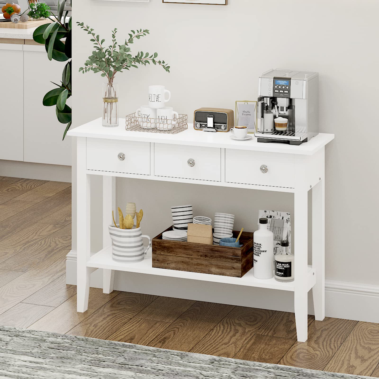 DlandHome White Console Sofa Table - 39.4 Inch Narrow Entryway Table with 3 Drawers & Storage Shelf, Hall Rack for Living Room, Foyer & Home Decor | Perfect for Small Spaces, Behind Sofa or Entryway Organization