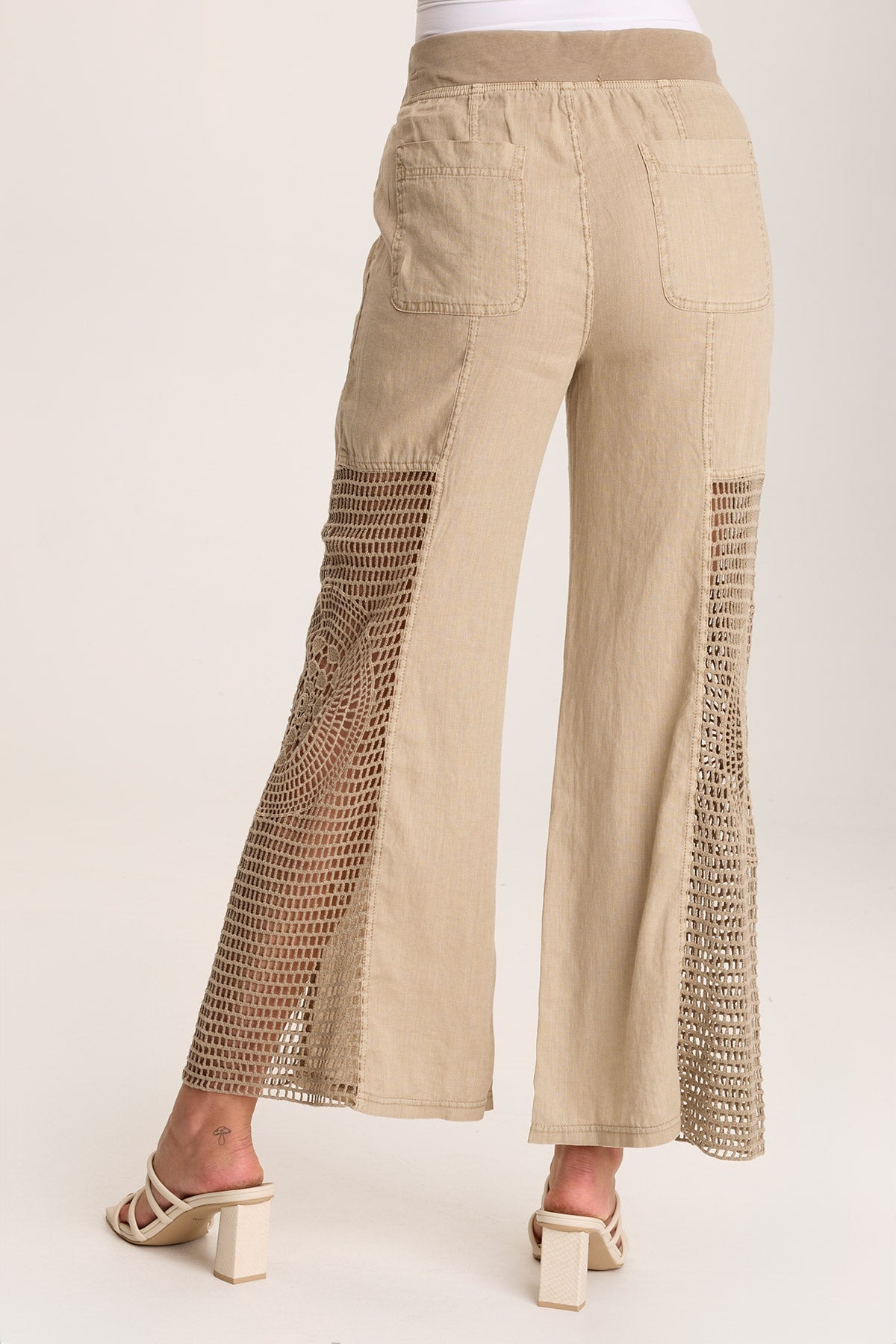 Trendy Linen Crochet Wide Leg Pants for Women - Boho Chic High Waisted Palazzo Trousers - Perfect for Summer, Beach, and Casual Outfits