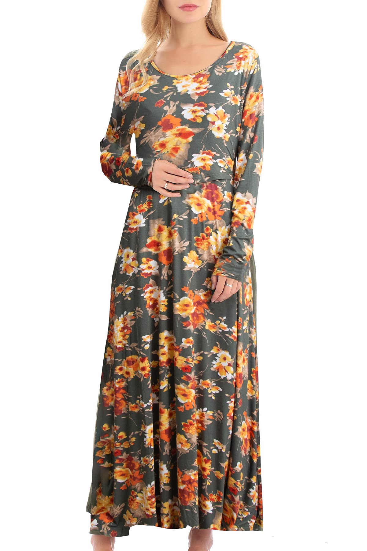 Smallshow Women's Long Sleeve Nursing Maxi Dress - Maternity Breastfeeding Clothes for Pregnancy & Postpartum - Perfect for Hospital, Nursing, and Everyday Wear