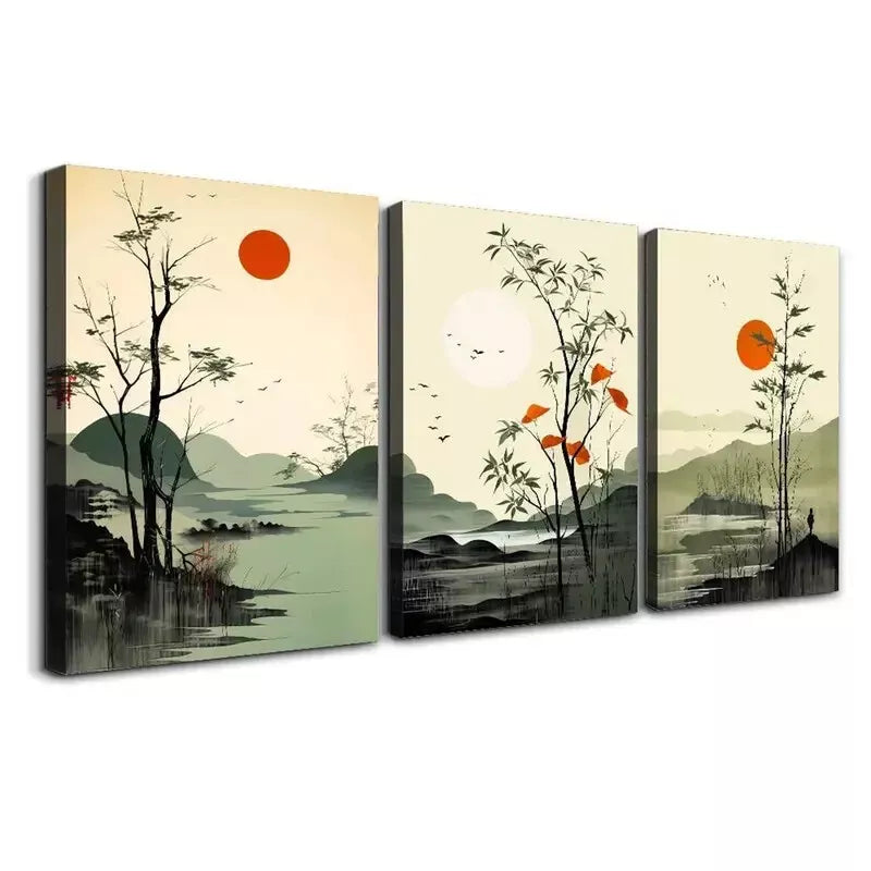 3-Piece Stylish Minimalist Sage Green Plant Art Set - Framed Canvas 50x70cm (20x28in) | High Quality Print | 100% Australian Made | Ready to Hang Wall Decor | Perfect for Living Room, Bedroom & Office Decor