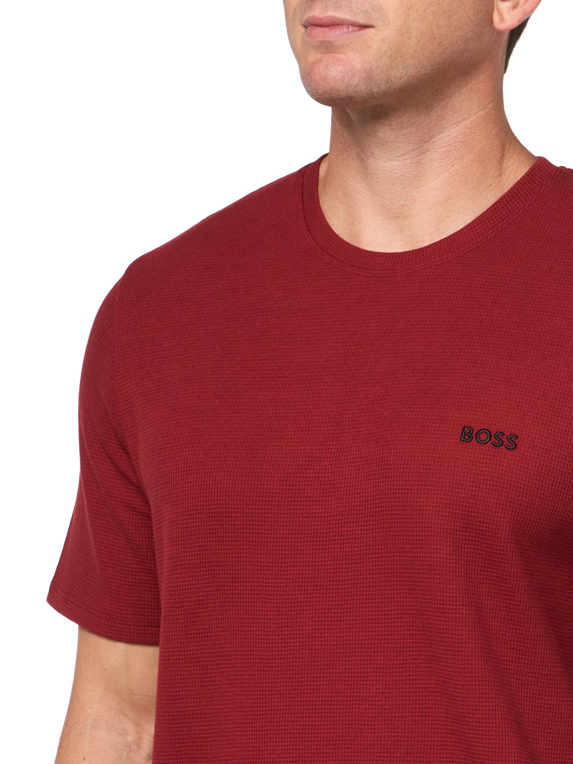 BOSS Men's Waffle Contrast Logo Short-Sleeve T-Shirt - Comfortable Casual Cotton Tee for Everyday Wear, Gym & Street Style