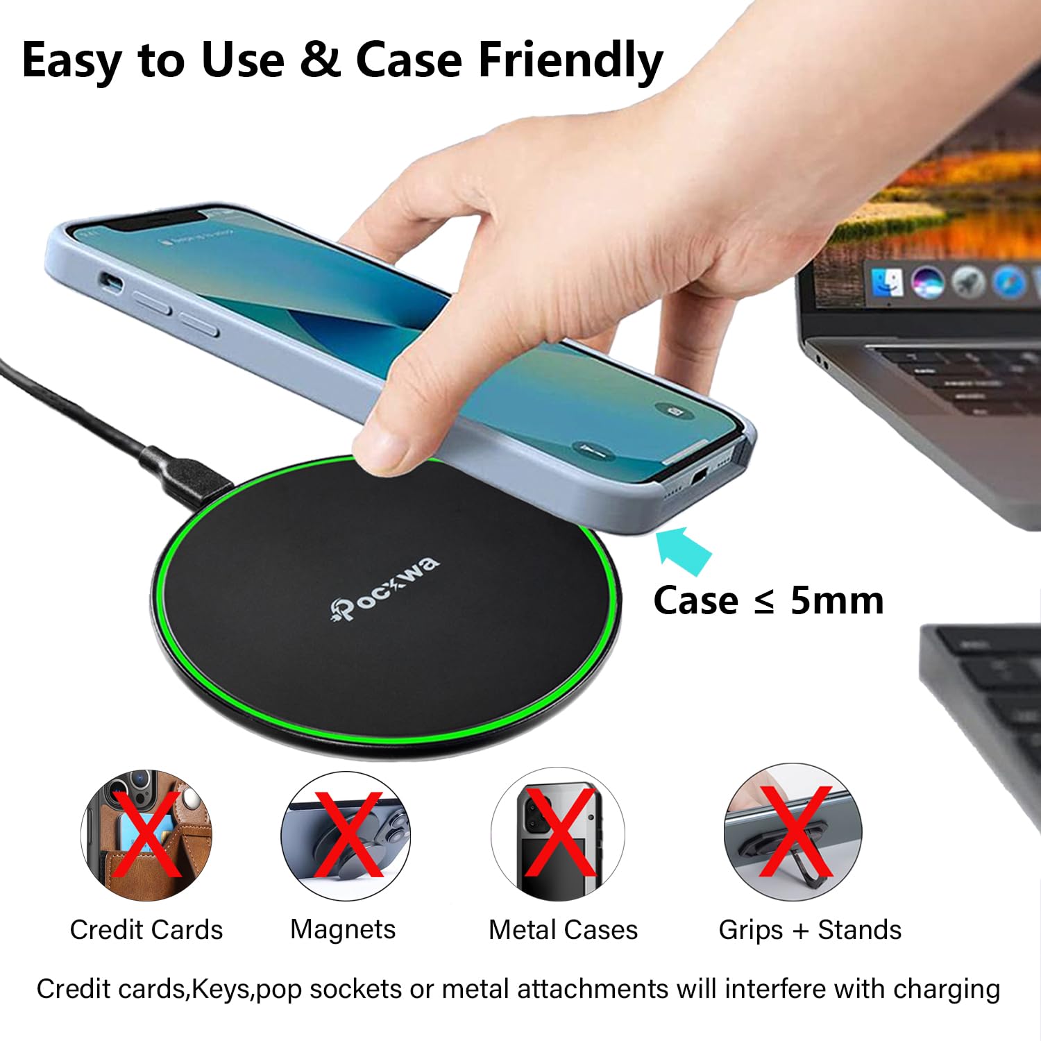Fast Wireless Charger for Samsung Galaxy S24 Ultra/S24+/S23/S23+/S22/S22+/S21 FE/S21+/S20 5G/S20+/S10/S9/S8/Note 20/10/9/8 & iPhone 15 Pro Max/14 Plus/13 Mini/12/11/X/XR/XS - 2-Pack Qi-Certified Charging Pad for Home, Office, and Car Use