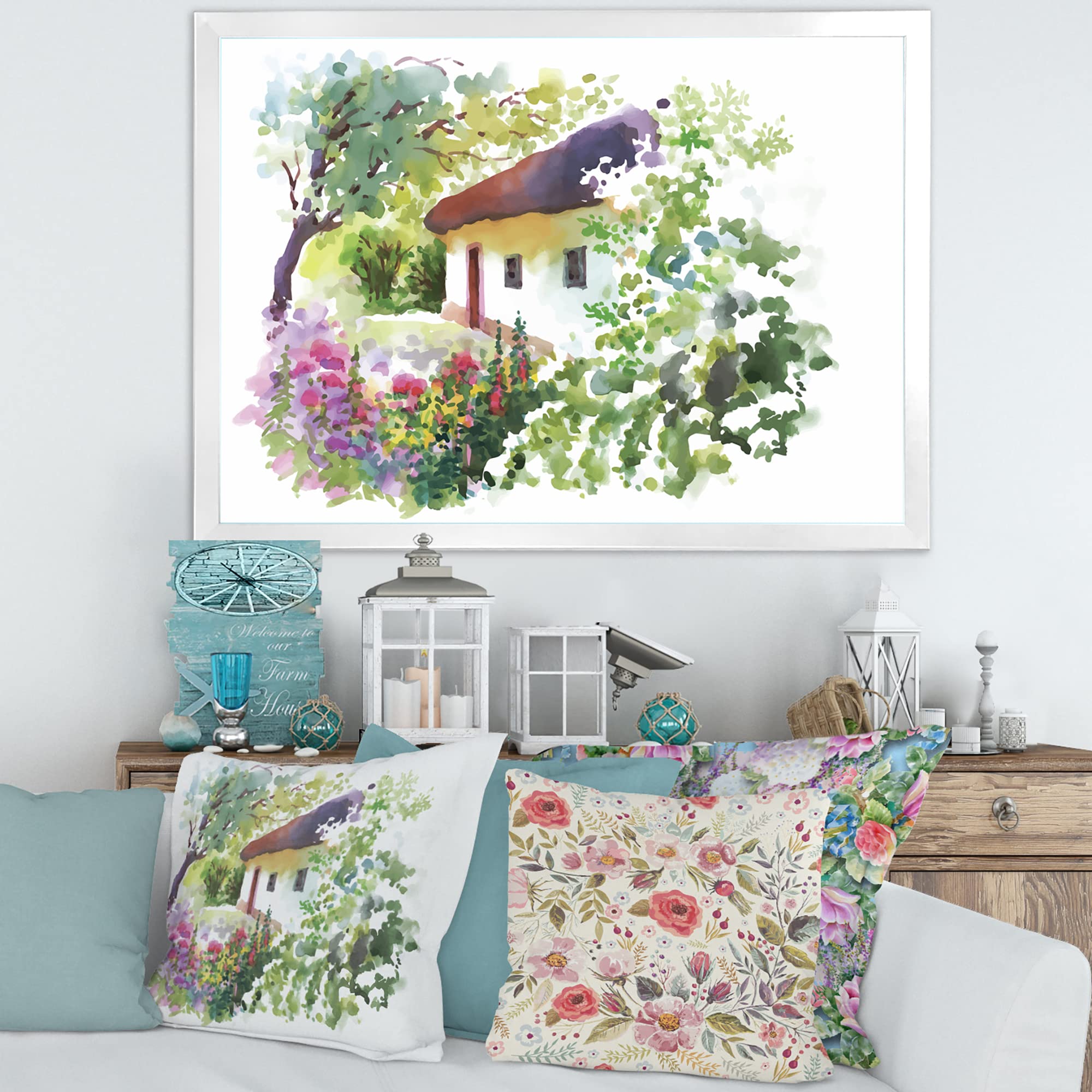 Traditional Framed Wall Art - Rural Village Landscape Painting for Home & Office Decor | Perfect for Living Room, Bedroom, or Country Style Interior Design