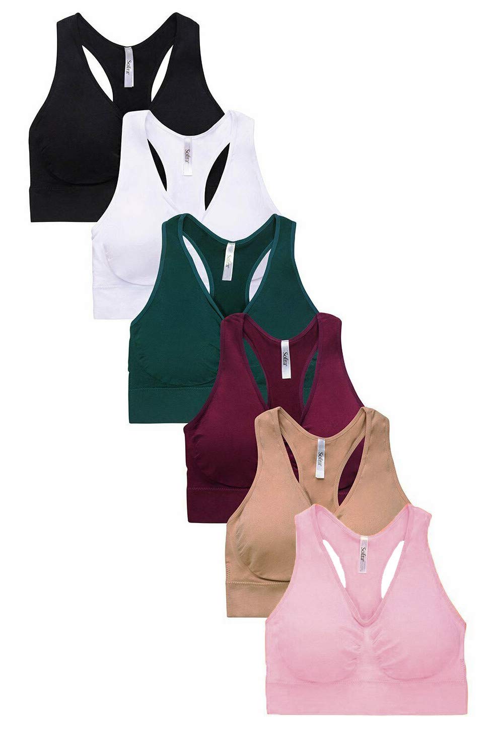 6 Pack Women's Sports Bras - High Support Workout Tops for Running, Yoga & Gym - Comfortable & Breathable Activewear