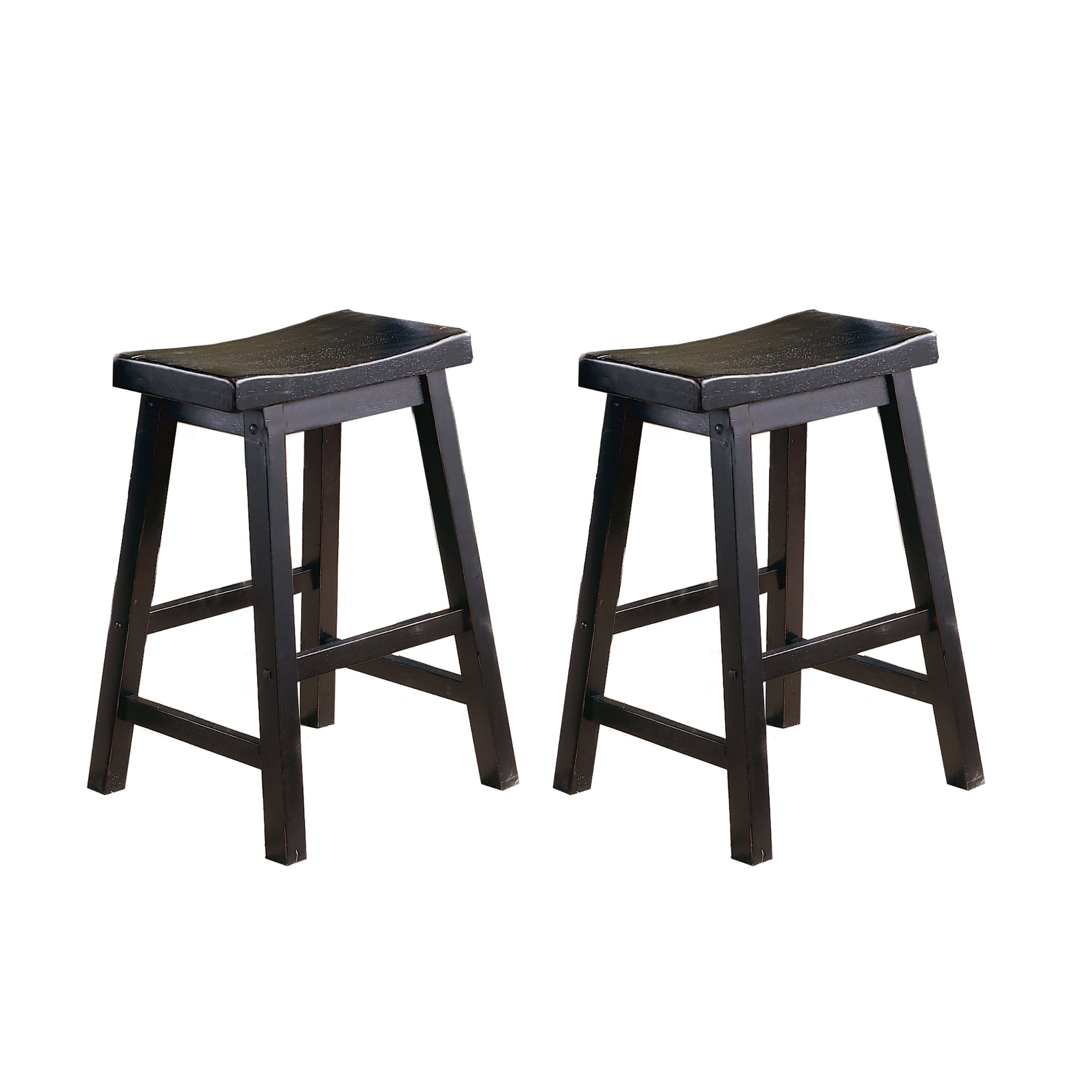 24 Inch Black Counter Height Stools Set of 2 - Solid Wood Saddle Seat Bar Stools for Kitchen Island, Breakfast Nook & Casual Dining - Modern Home Furniture