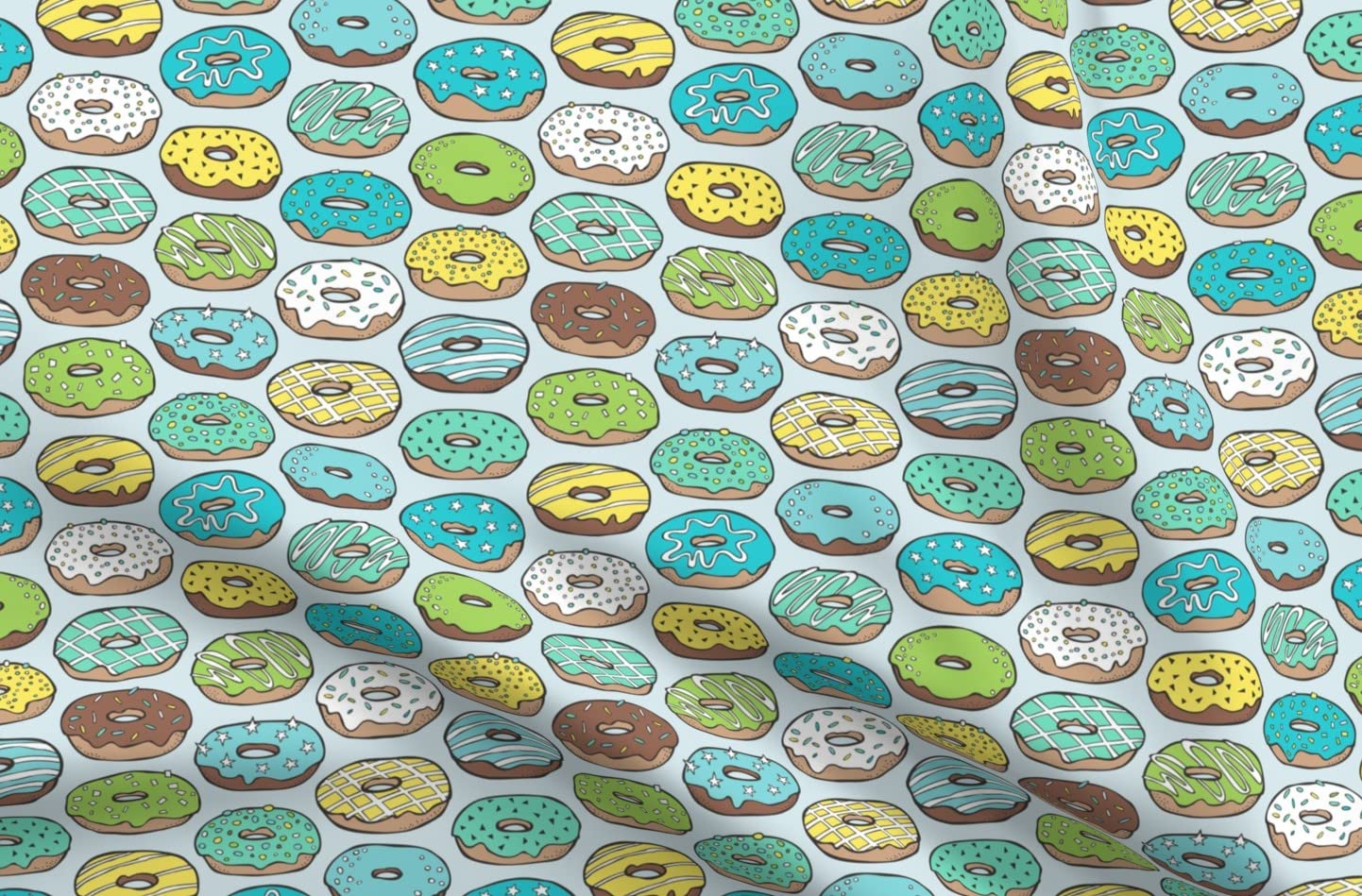 Donut Printed Velvet Fabric by The Yard - Blue Spring Summer Food Sweets Candy Cookies Comic Design for Upholstery, Home Decor & Apparel | Perfect for DIY Projects, Curtains, Throw Pillows & Fashion Sewing