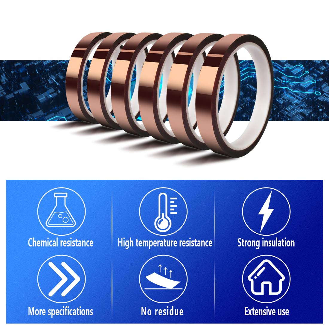 Heat Resistant Sublimation Transfer Tape - 10mm x 33m (108ft) - 6 Rolls Adhesive Thermal Tape for T-Shirts, Mugs & DIY Crafts - No Residue, High Temperature Resistant for Heat Press Applications