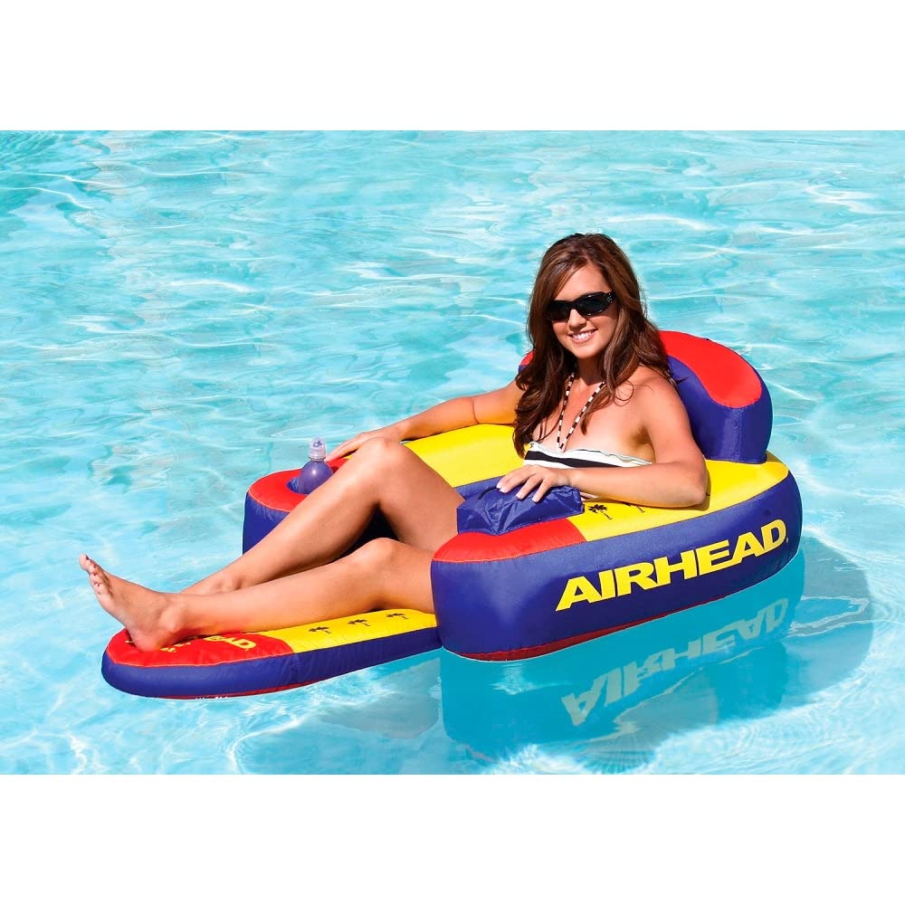 AIRHEAD Bimini Lounger II - Premium 1-Person Inflatable Pool Float with Drink Holder & Zip Storage Pocket - Perfect for Pool Parties, Beach Relaxation & Summer Fun
